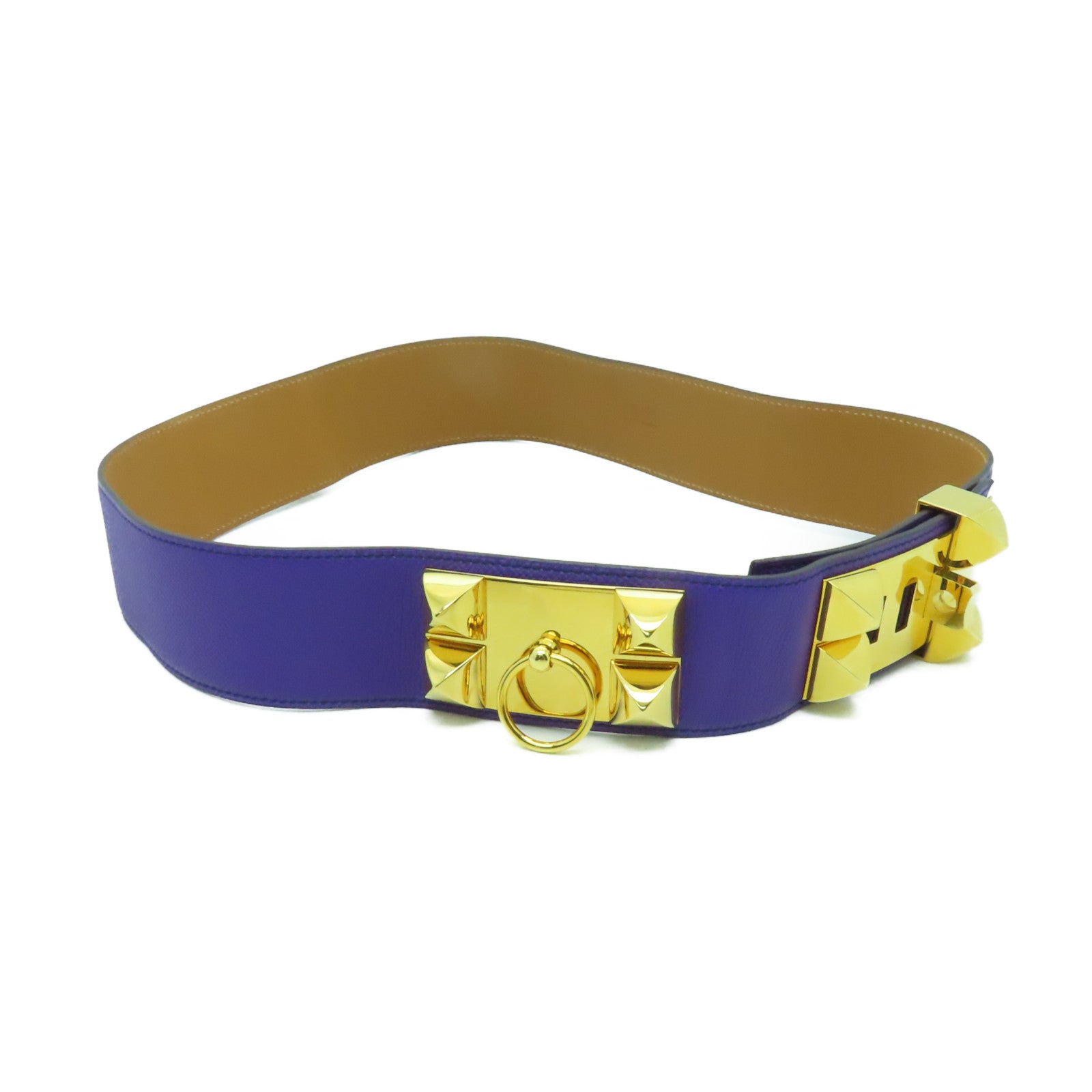 HERMES Epsom皮革COLLIER DE CHIEN BELT金扣皮帶紫色
