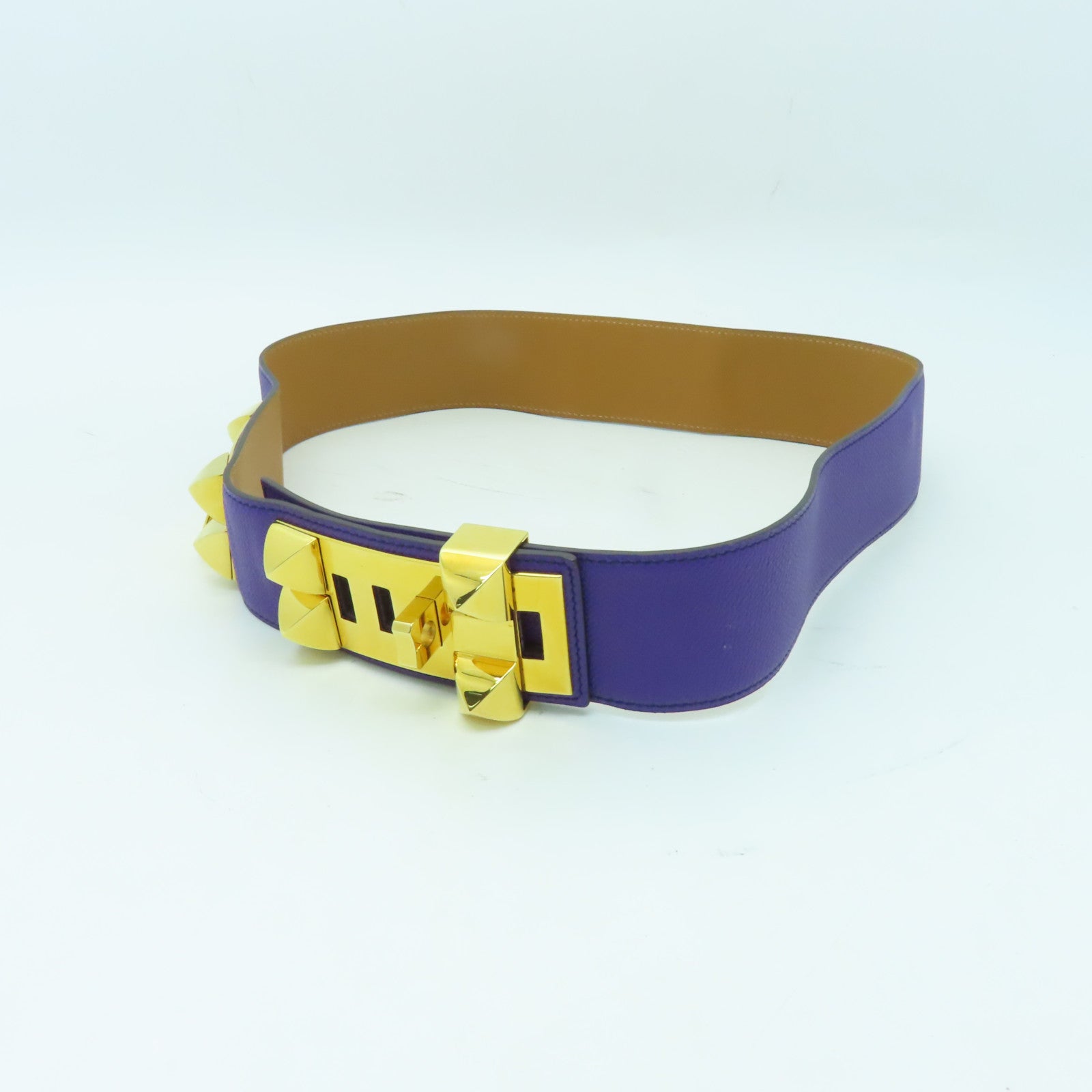 HERMES Epsom皮革COLLIER DE CHIEN BELT金扣皮帶紫色