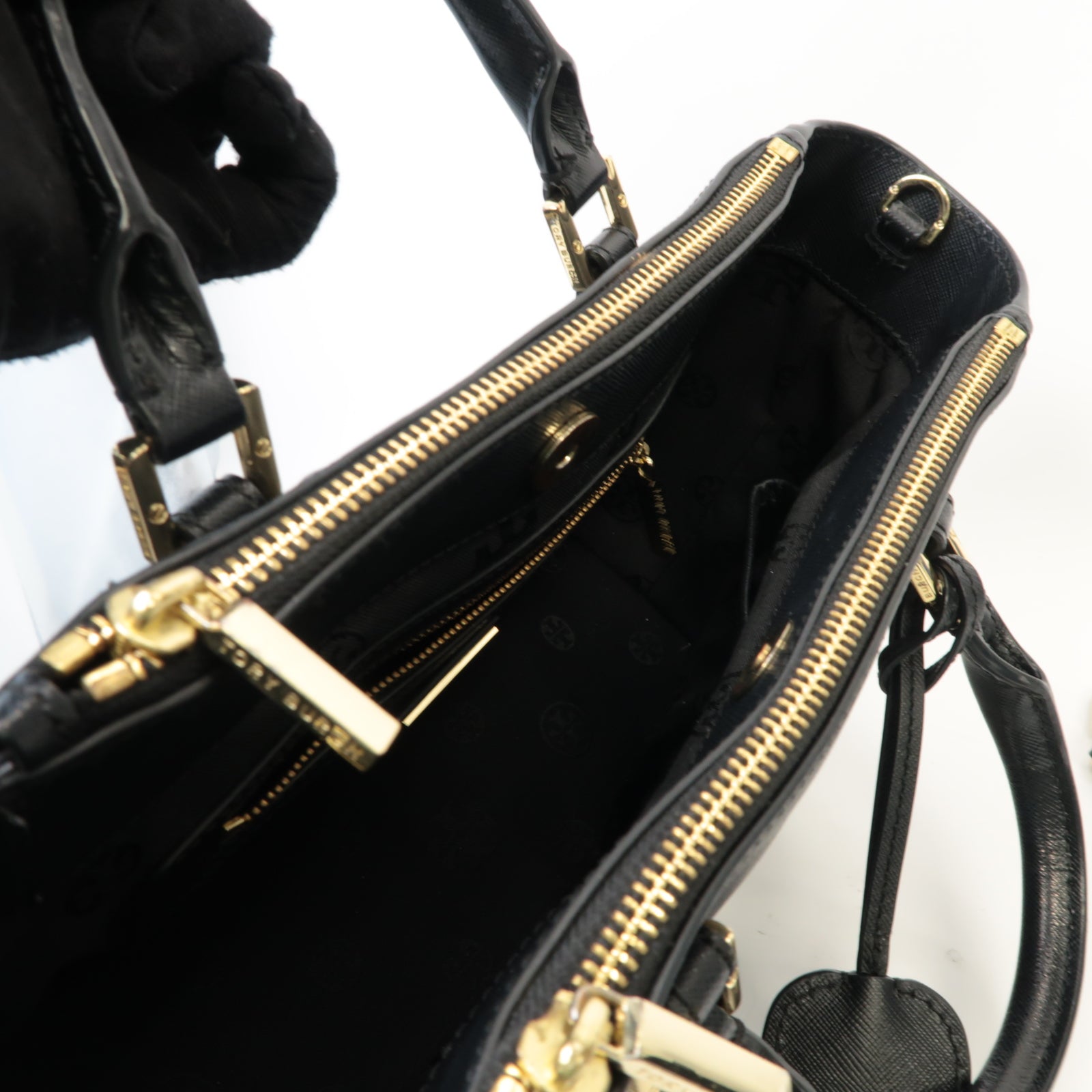 Tory Burch 牛皮皮革2 Way Shoulder金扣手挽肩背兩用袋黑色