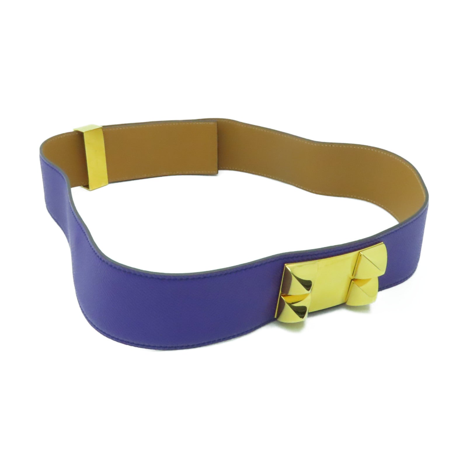 HERMES Epsom皮革COLLIER DE CHIEN BELT金扣皮帶紫色