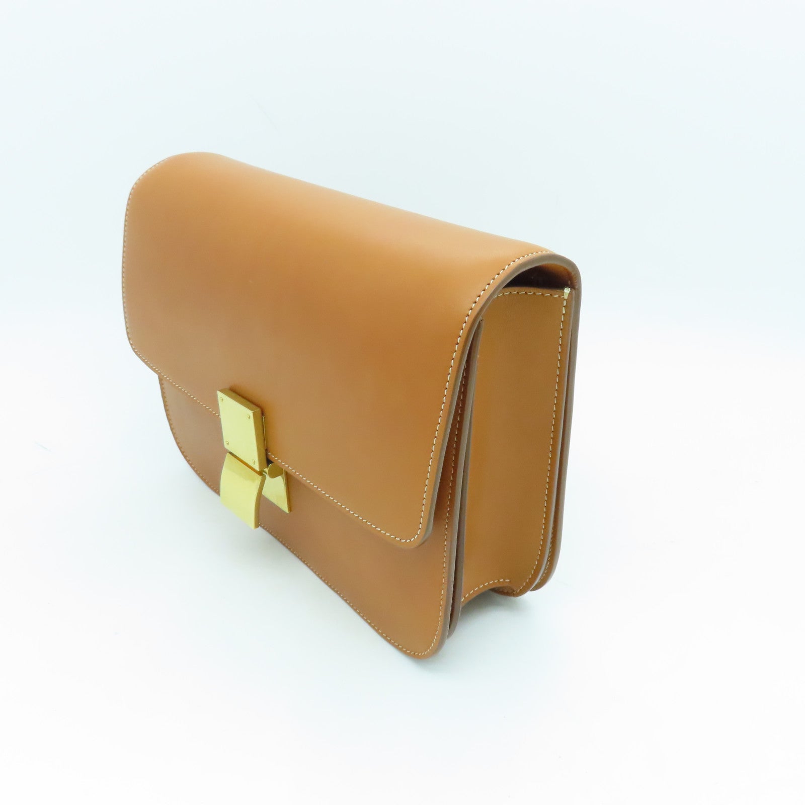 CELINE 牛皮皮革Classic Box金扣肩背袋棕色