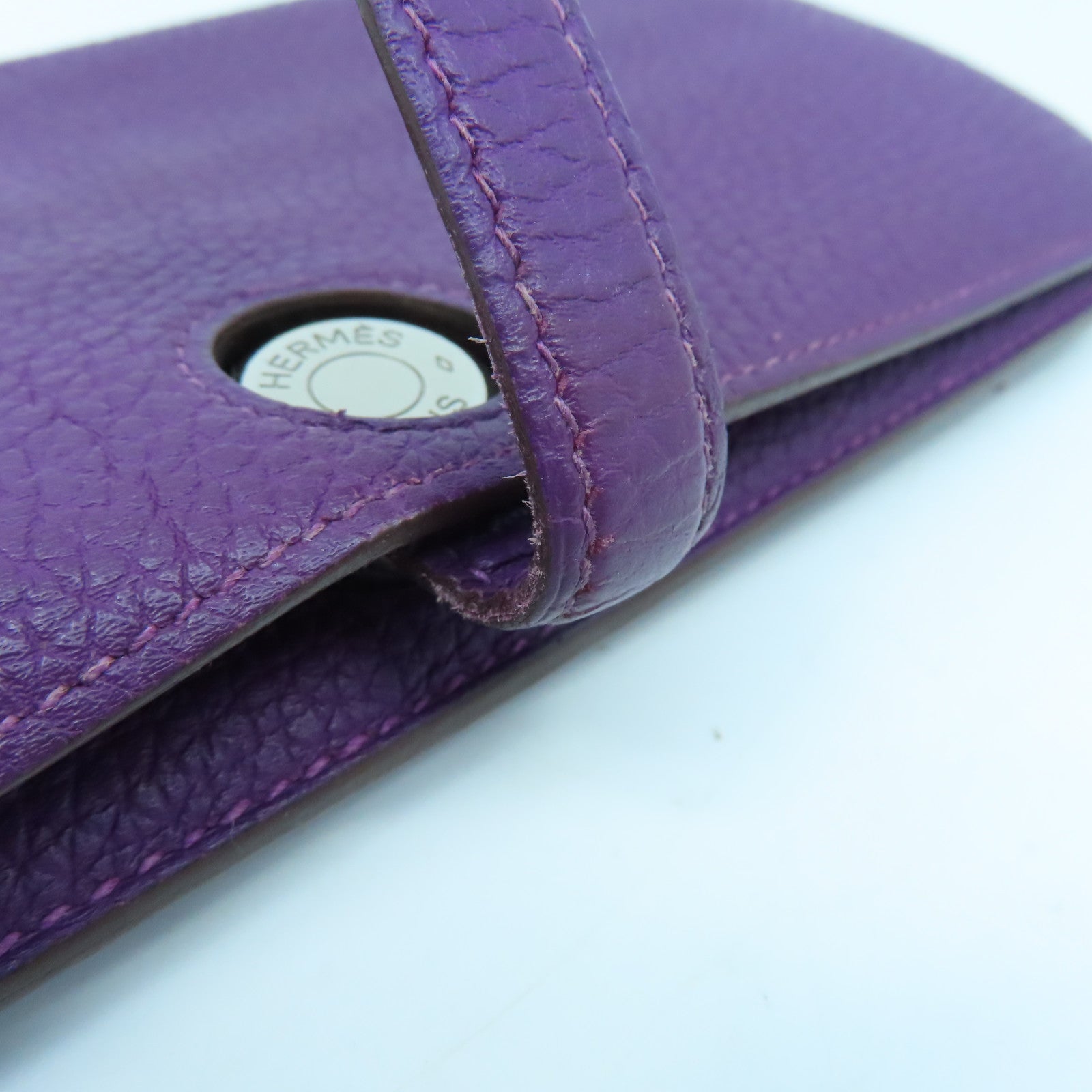 HERMES Togo Leather Dogon GM Silver Buckle Long Wallet Ultra Violet Purple