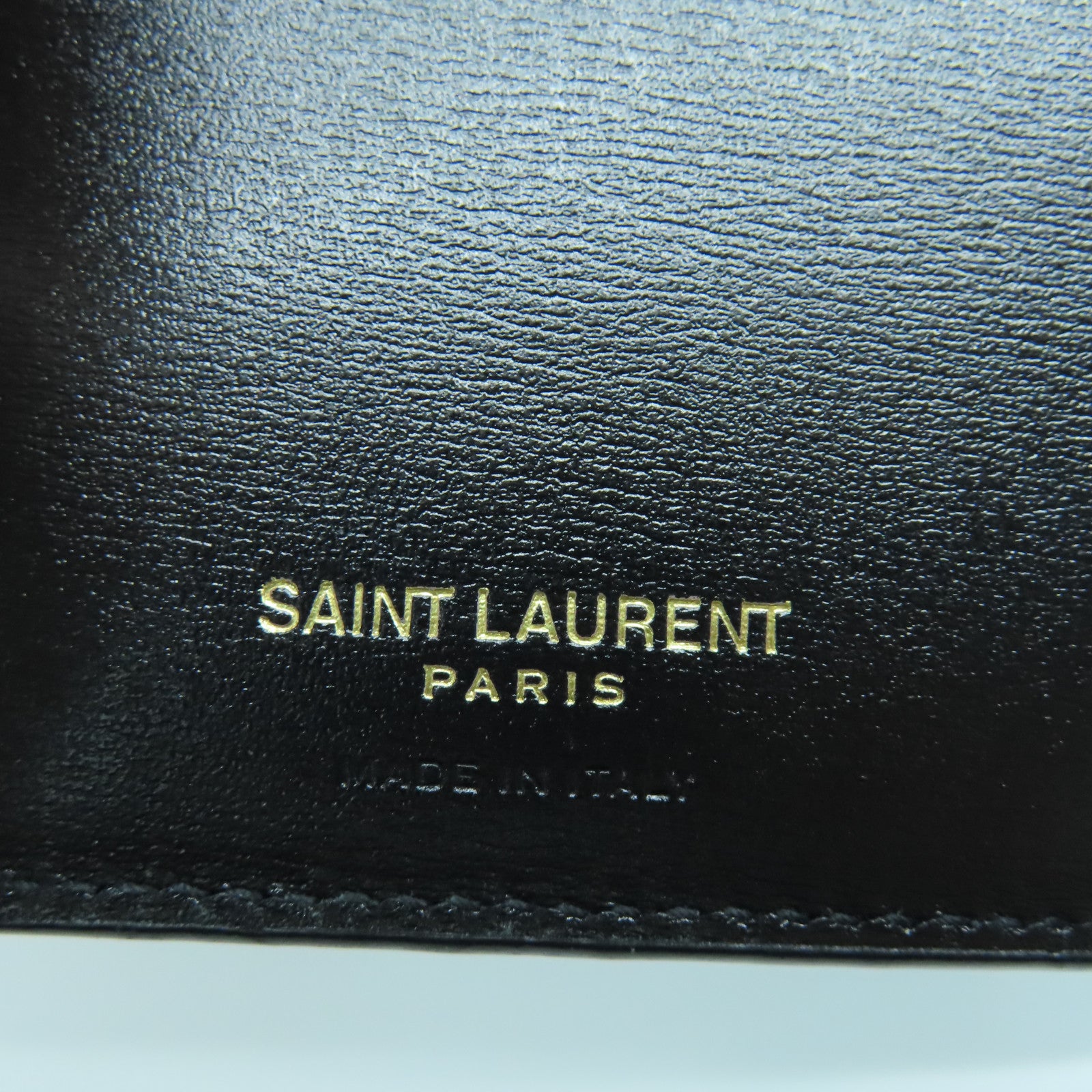 SAINT LAURENT Calfskin Leather Wallet Gold Buckle Wallet Black