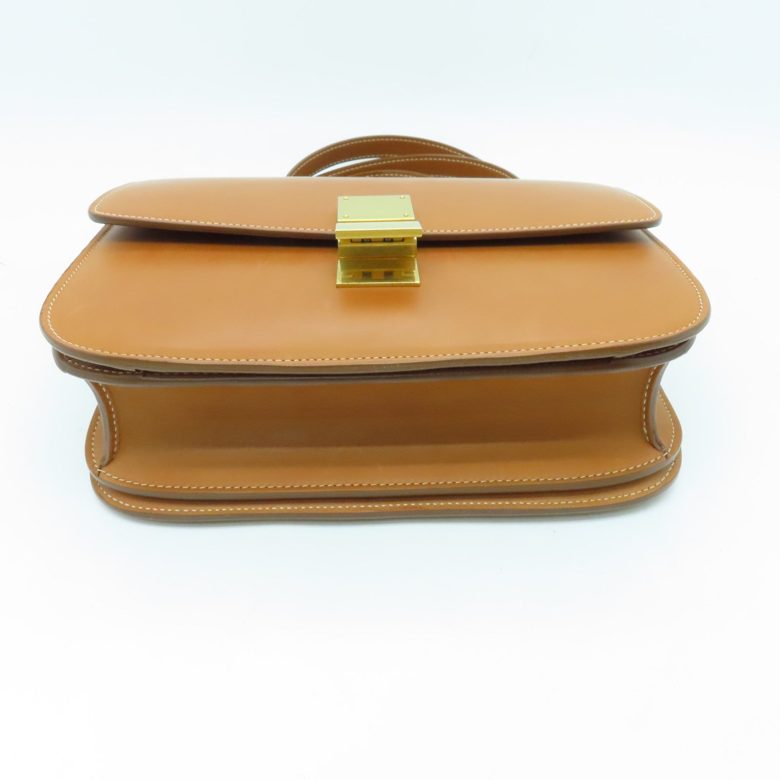 CELINE 牛皮皮革Classic Box金扣肩背袋棕色