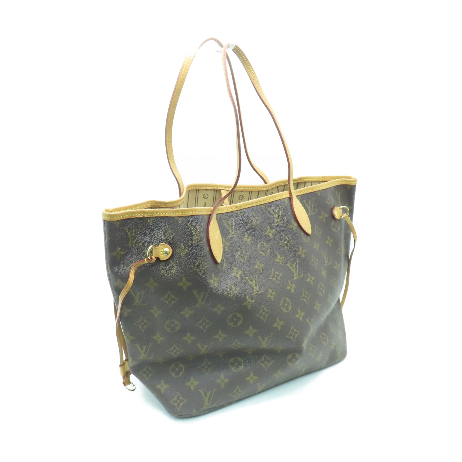 LOUIS VUITTON Monogram Neverfull MM金扣手挽袋棕色