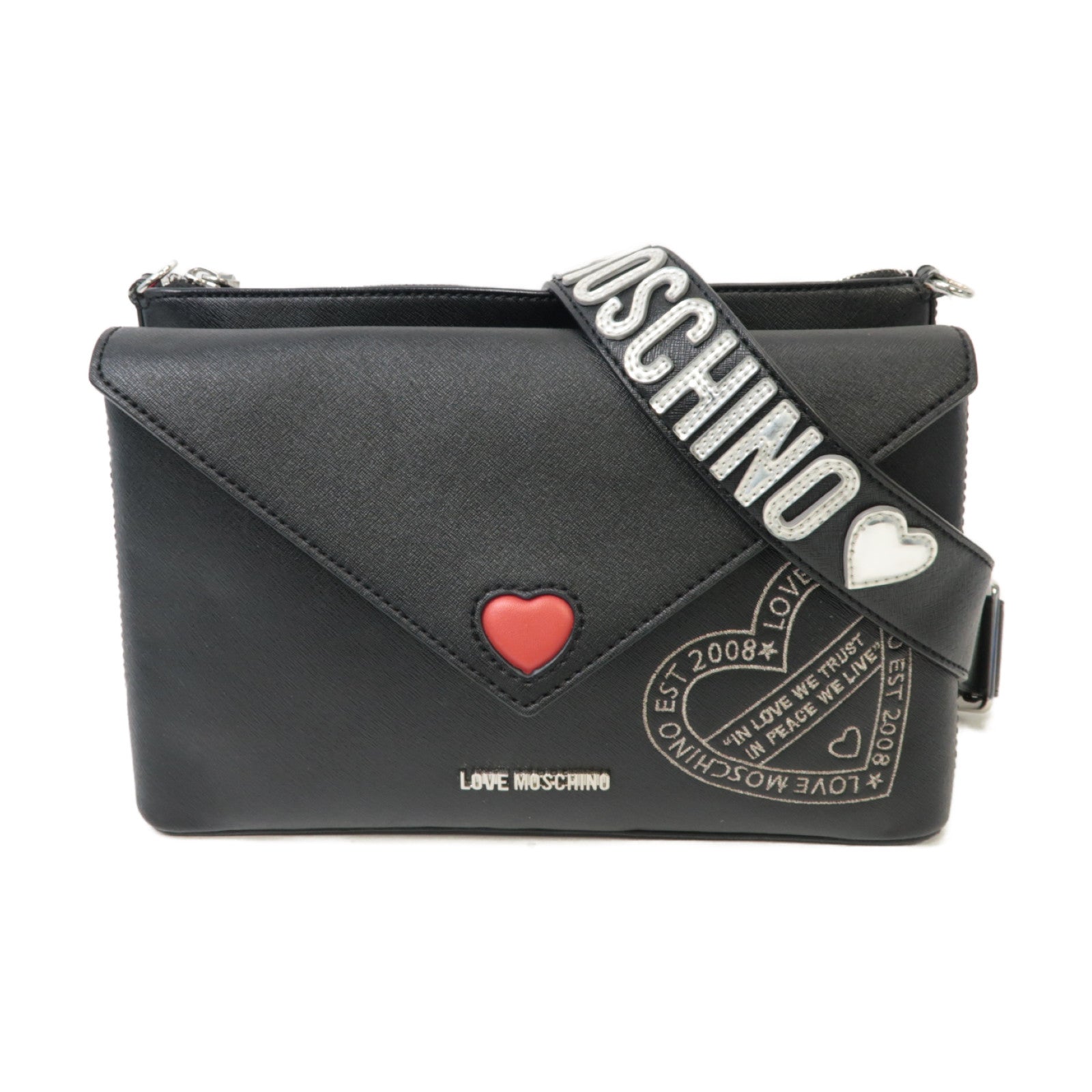 MOSCHINO 牛皮皮革Shoulder Bag銀扣肩背袋黑色
