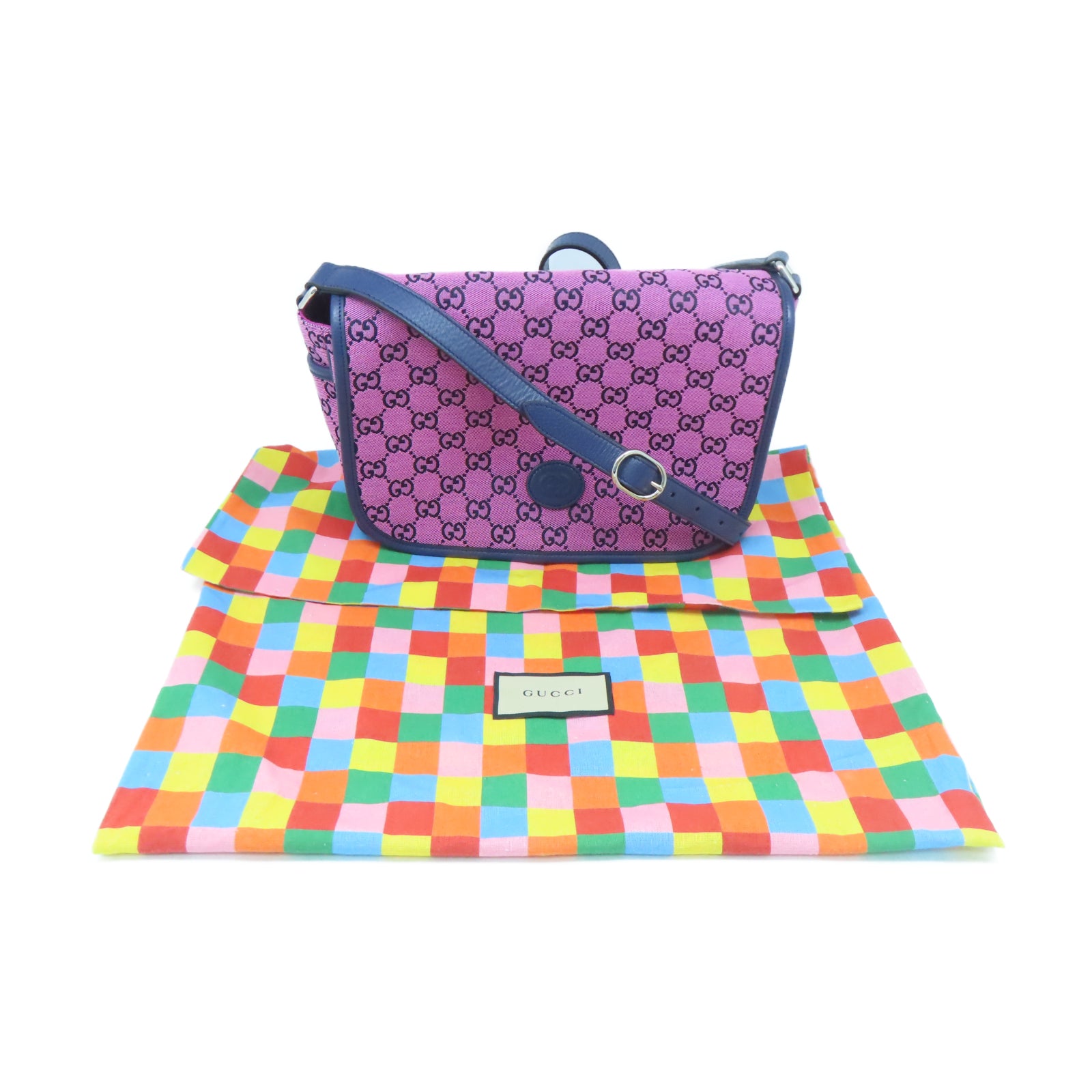 GUCCI 帆布Shoulder Bag銀扣肩背袋粉紅色