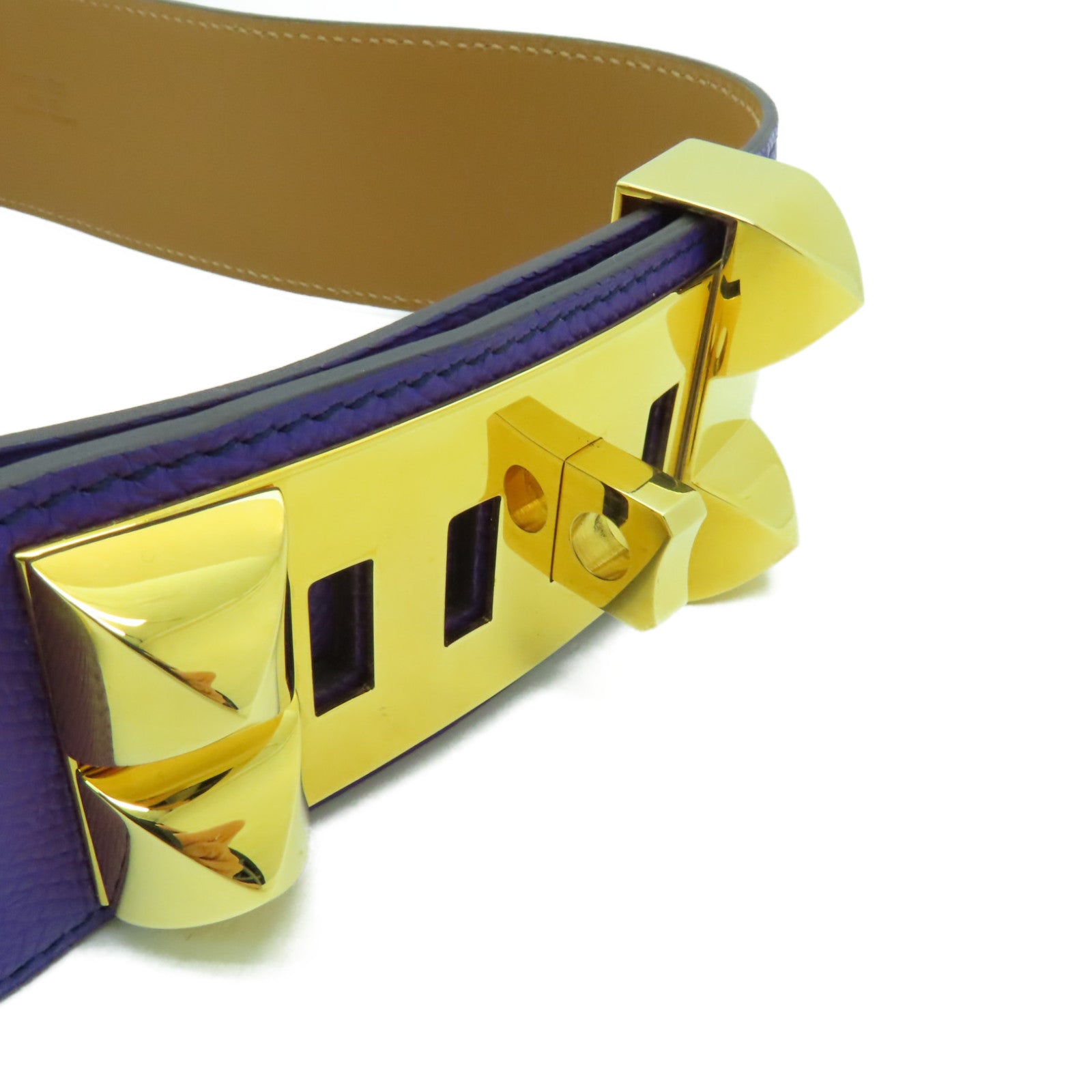 HERMES Epsom皮革COLLIER DE CHIEN BELT金扣皮帶紫色