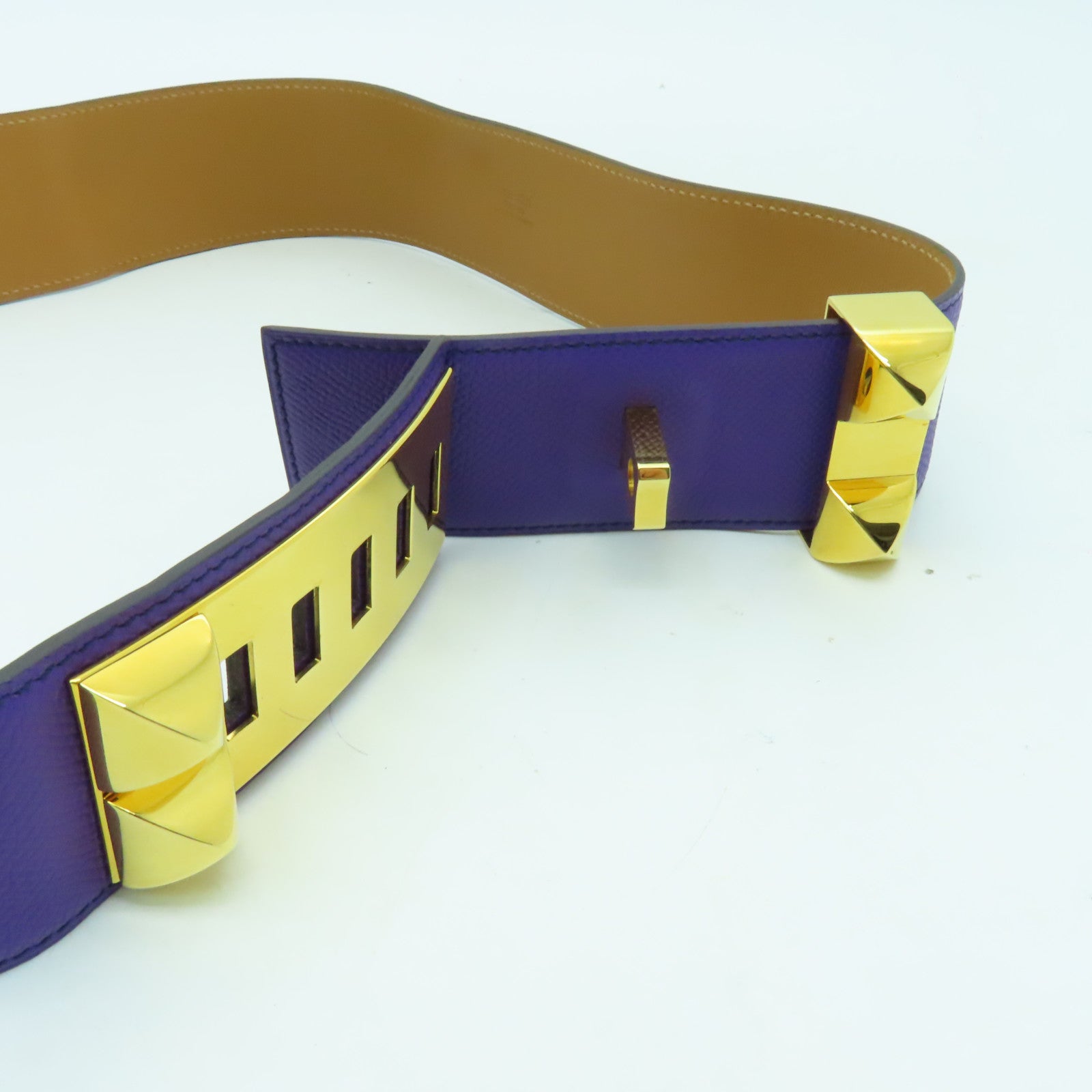 HERMES Epsom皮革COLLIER DE CHIEN BELT金扣皮帶紫色
