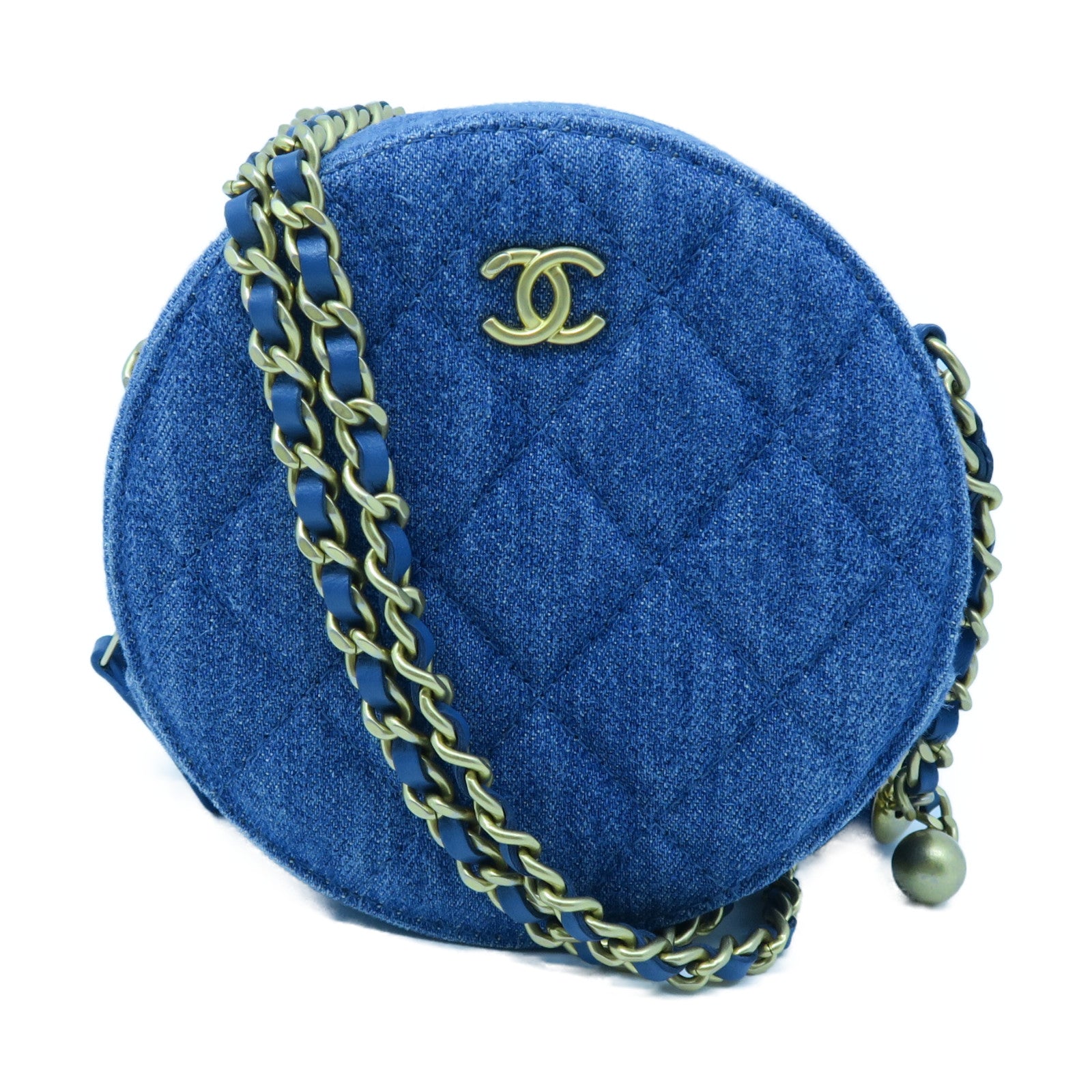 CHANEL 【激減優惠】菱格牛仔布Chain Shoulder金扣鏈帶肩背袋藍色