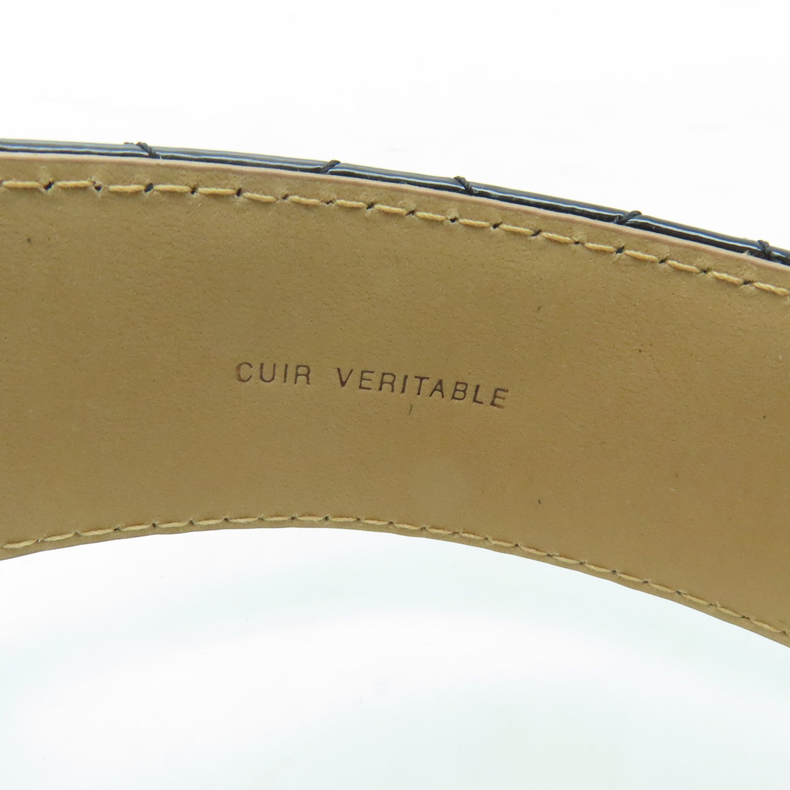 CHANEL 菱格漆皮皮革Belt80銀扣皮帶黒色