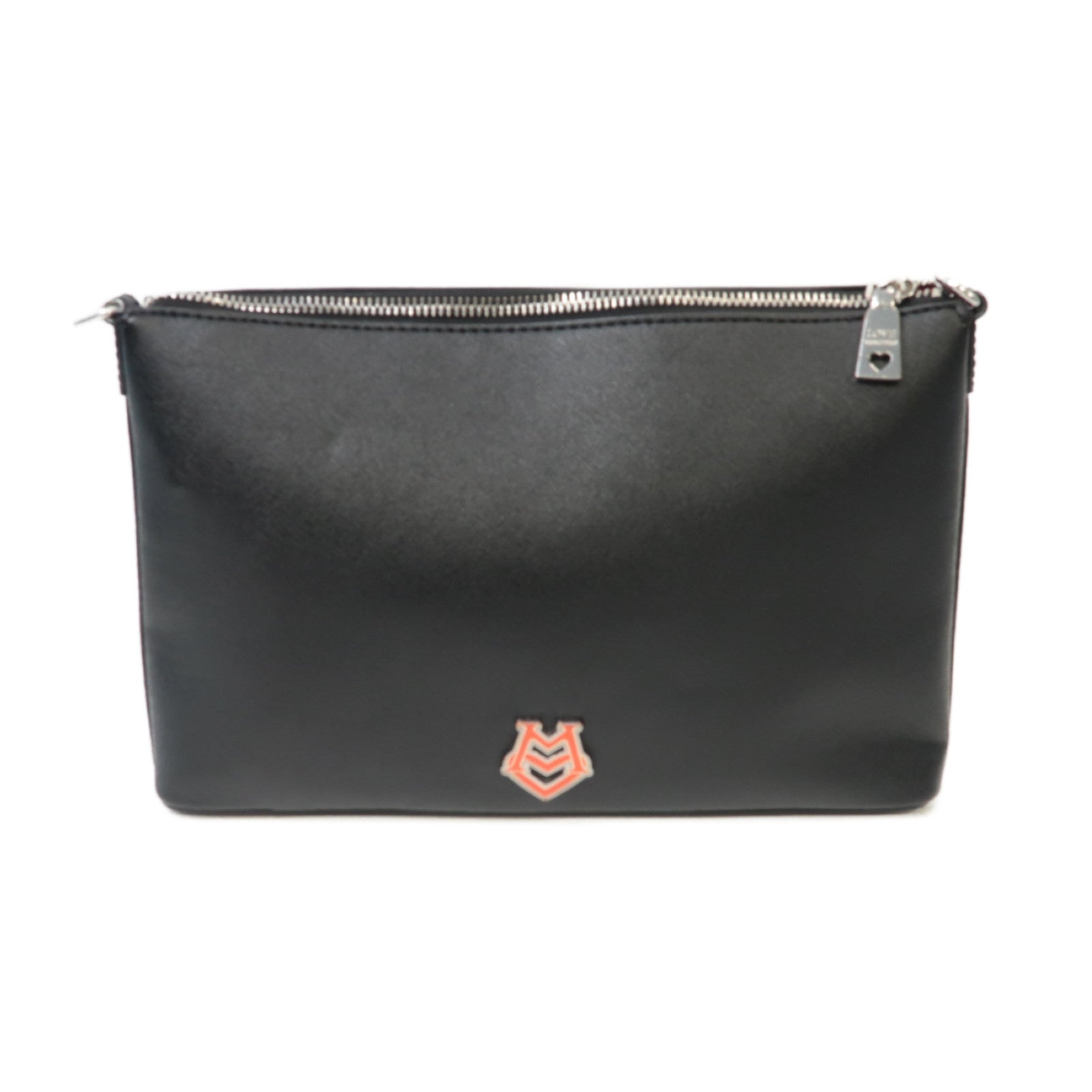 MOSCHINO 牛皮皮革Shoulder Bag銀扣肩背袋黑色