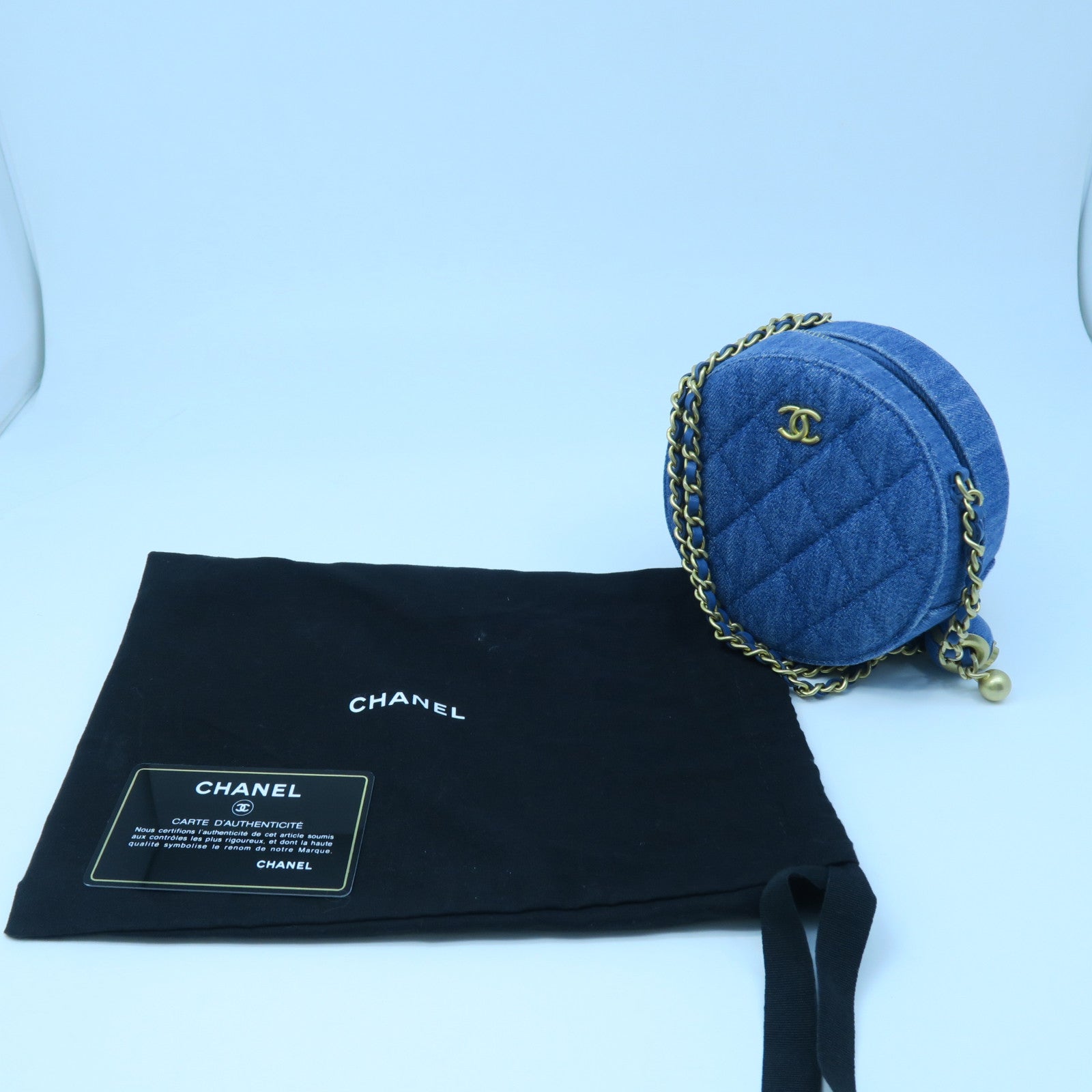 CHANEL 【激減優惠】菱格牛仔布Chain Shoulder金扣鏈帶肩背袋藍色