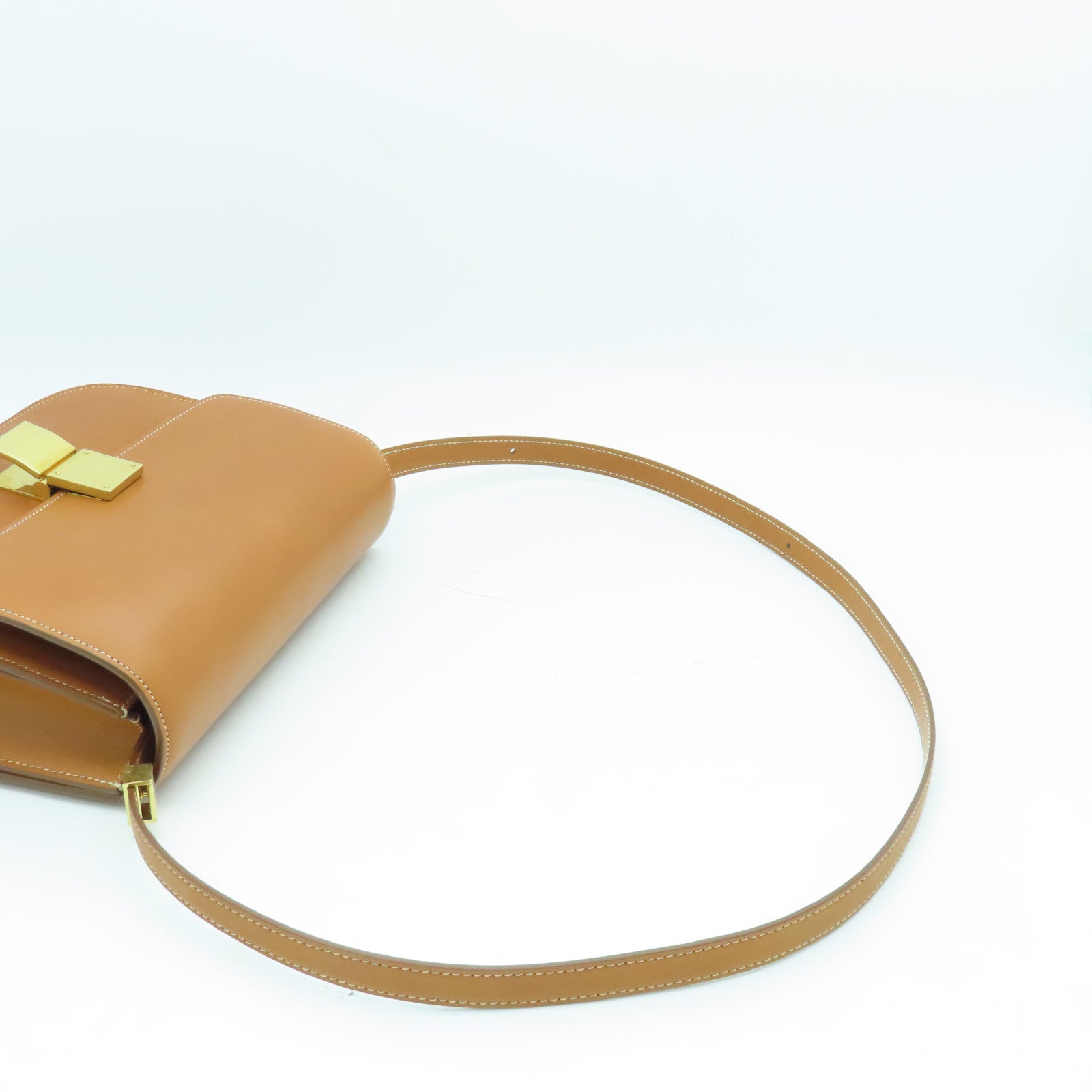 CELINE 牛皮皮革Classic Box金扣肩背袋棕色