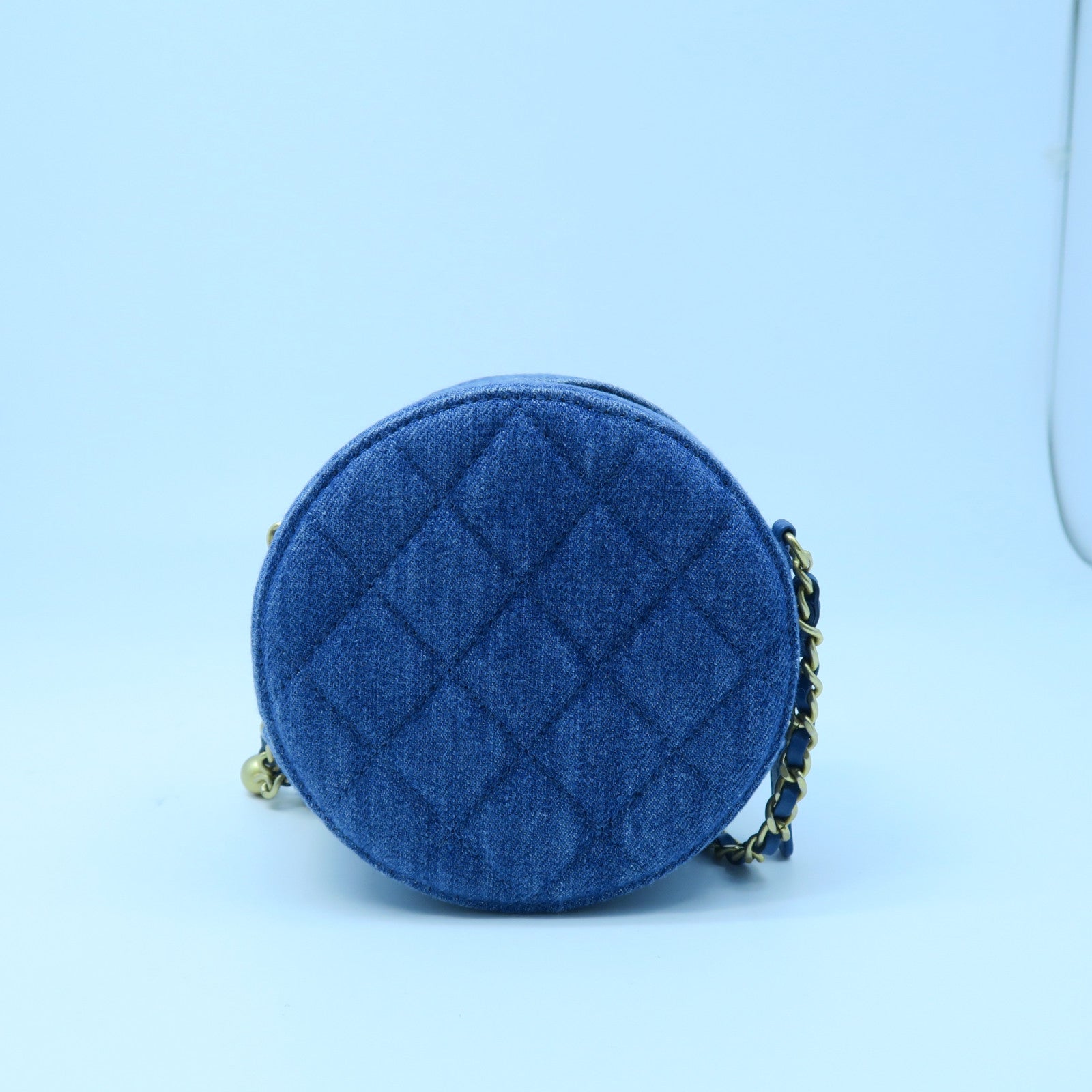 CHANEL 【激減優惠】菱格牛仔布Chain Shoulder金扣鏈帶肩背袋藍色