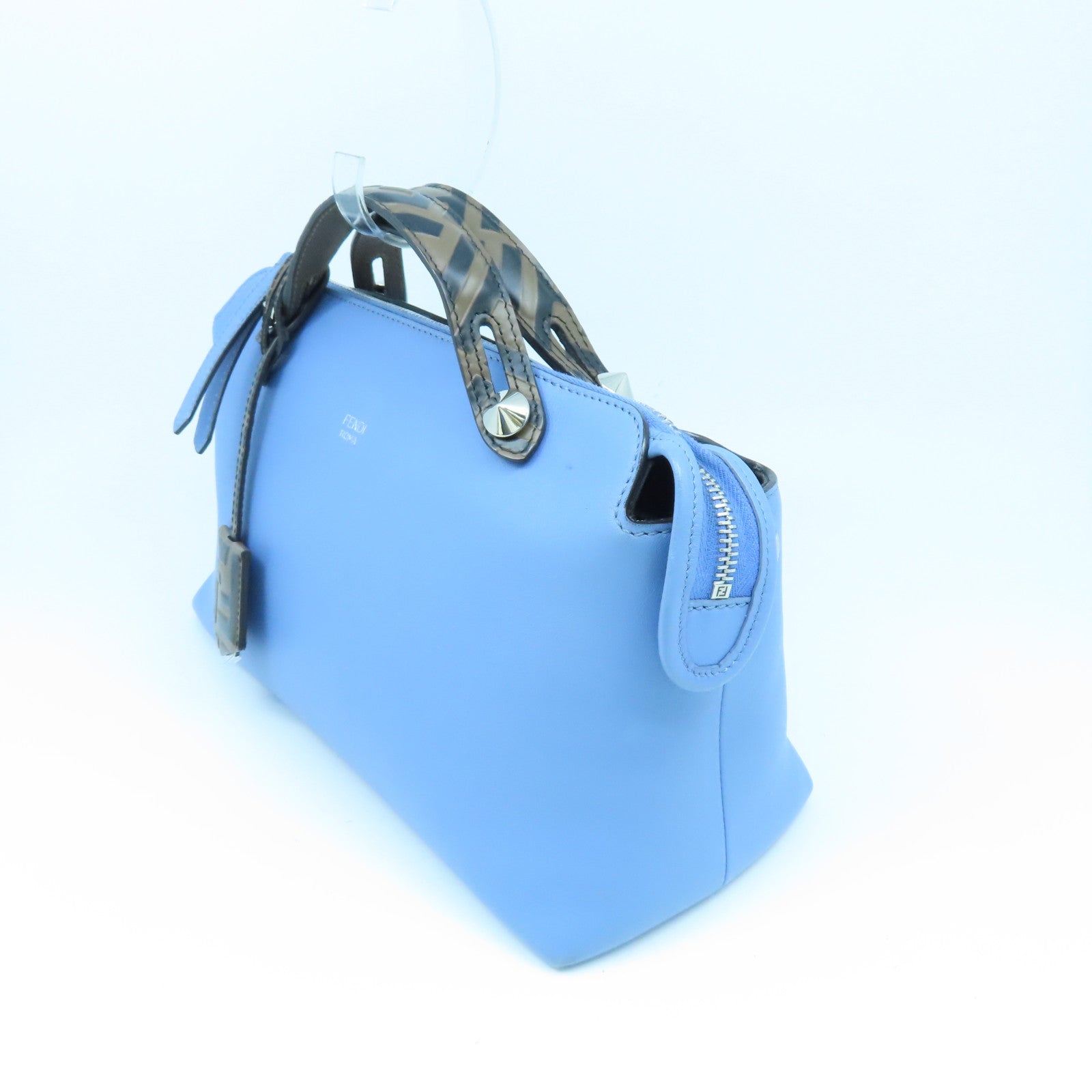 FENDI 牛皮皮革By The Way銀扣手挽肩背兩用袋藍色/啡色