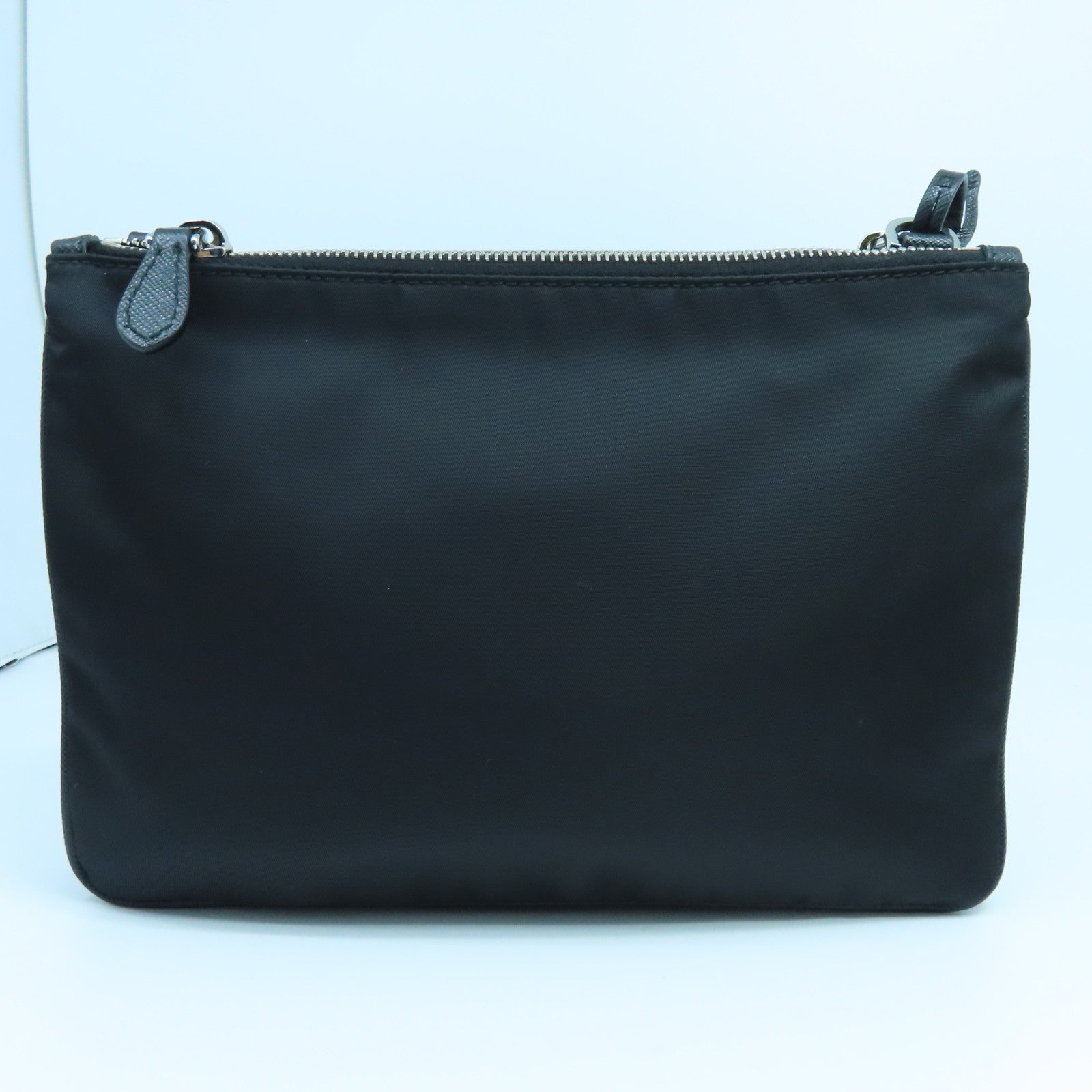 PRADA 尼龍/Saffiano皮革Shoulder Bag銀扣肩背袋黑色