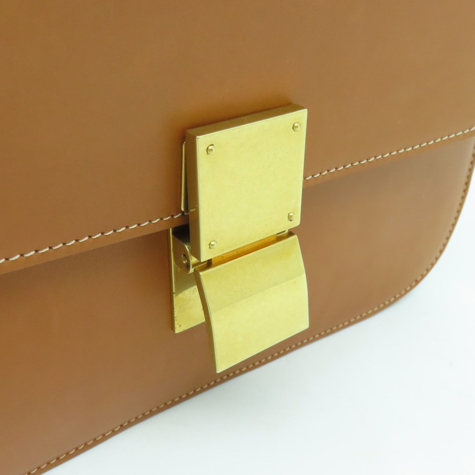 CELINE 牛皮皮革Classic Box金扣肩背袋棕色