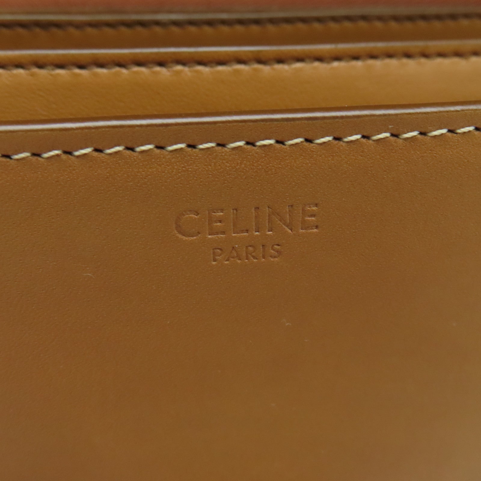 CELINE 牛皮皮革Classic Box金扣肩背袋棕色