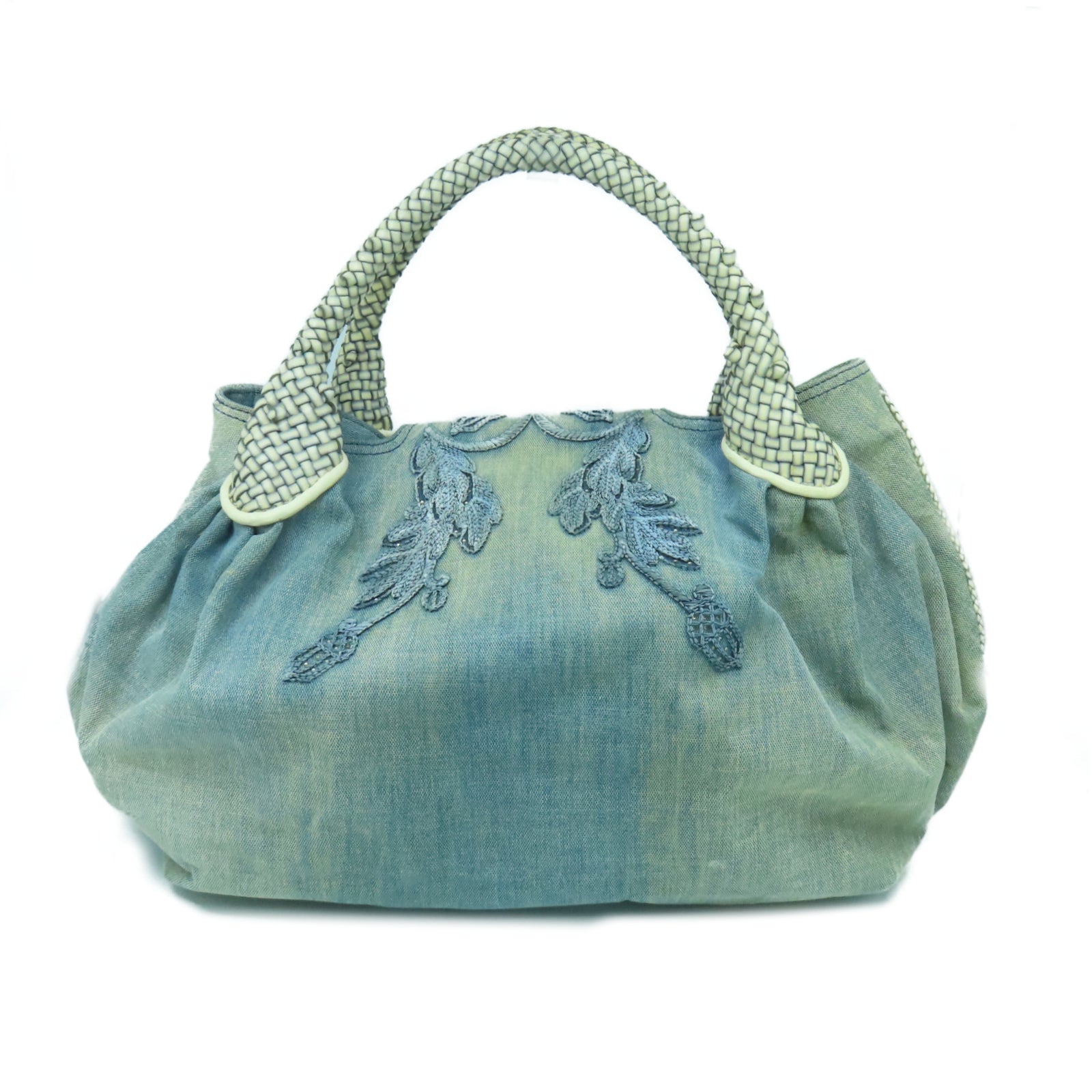 FENDI 牛仔布Spy Bag金扣手挽袋藍色
