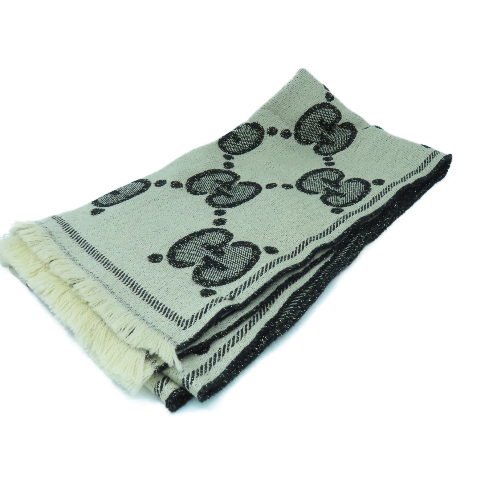 GUCCI 羊絨Scarf圍巾米色/黑色