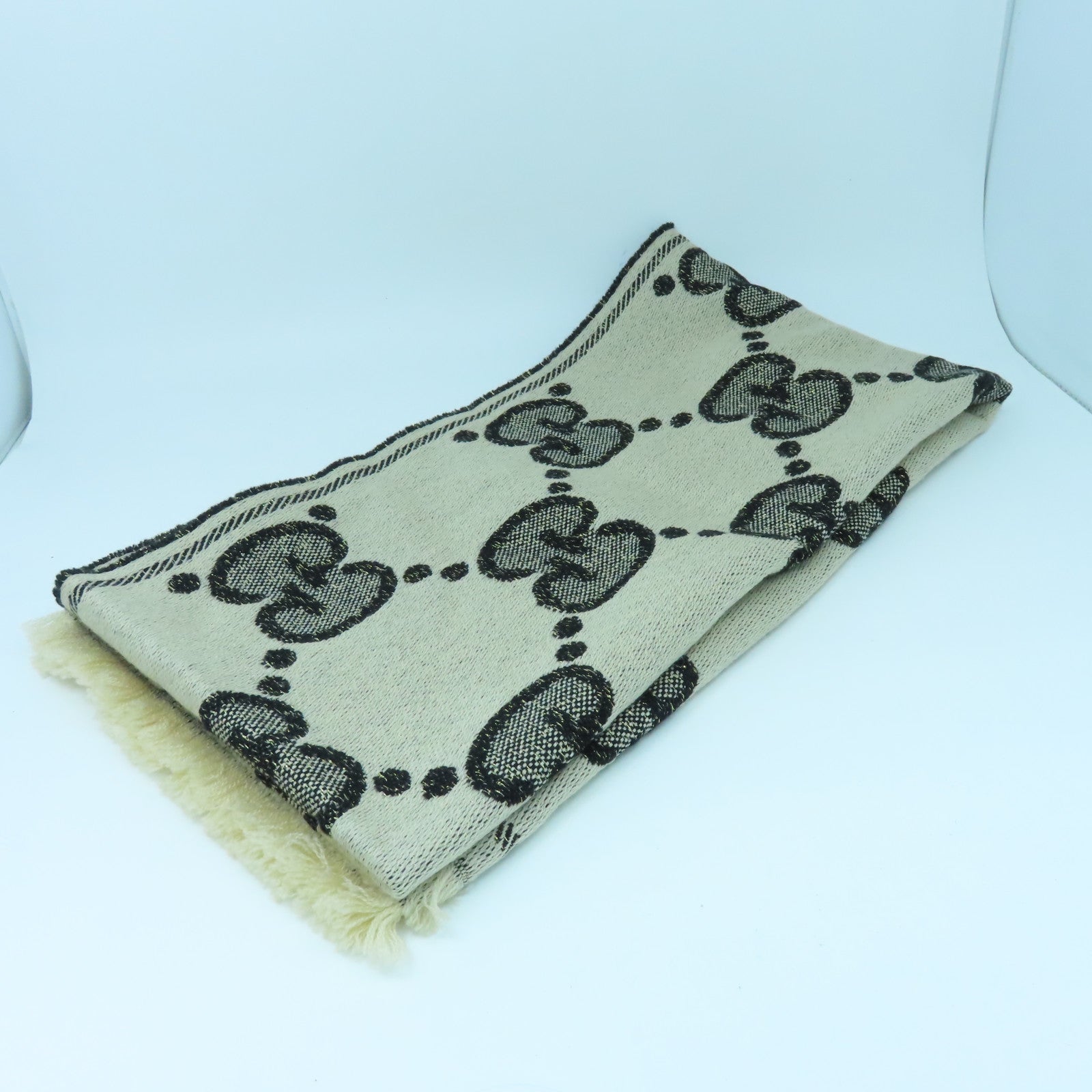 GUCCI 羊絨Scarf圍巾米色/黑色