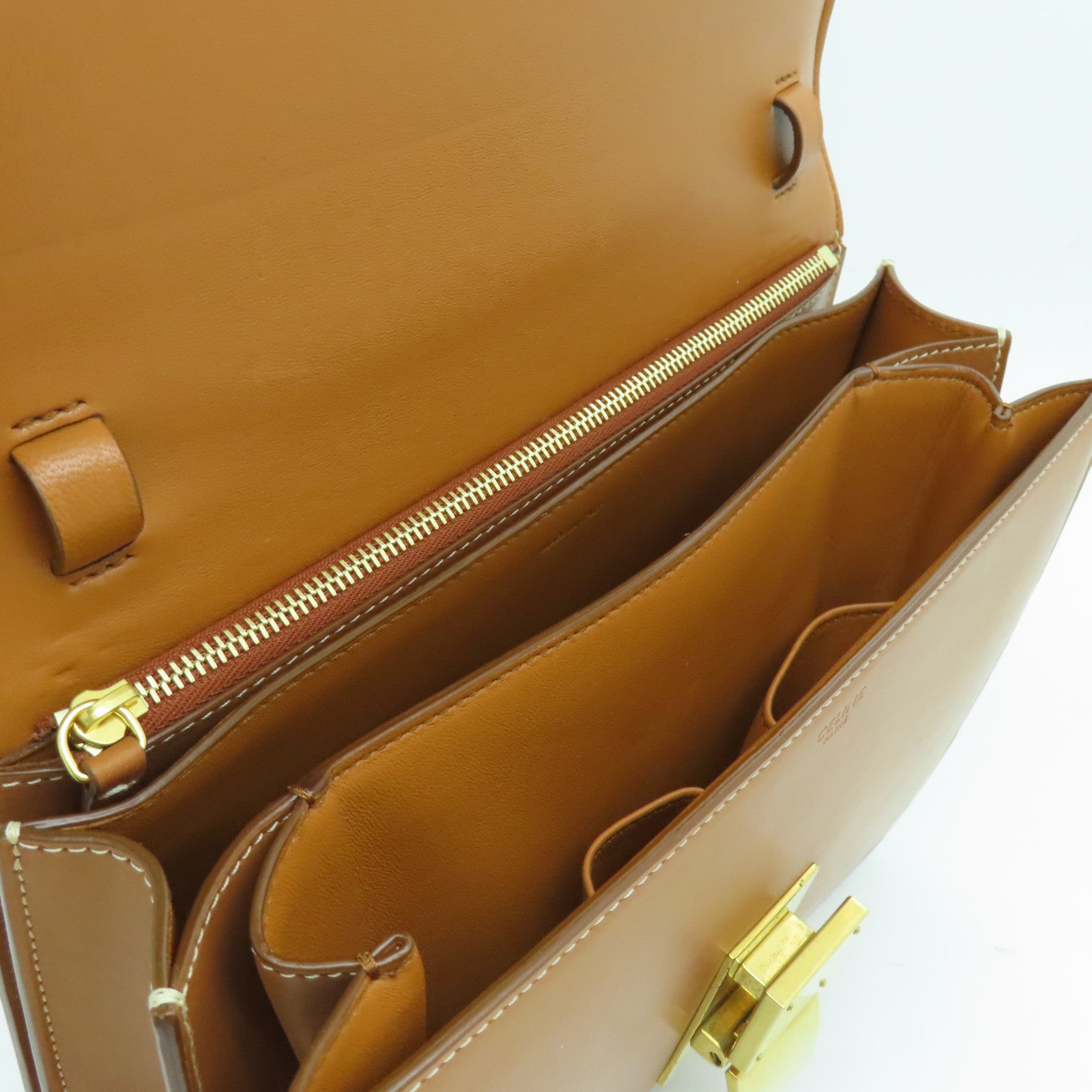 CELINE 牛皮皮革Classic Box金扣肩背袋棕色