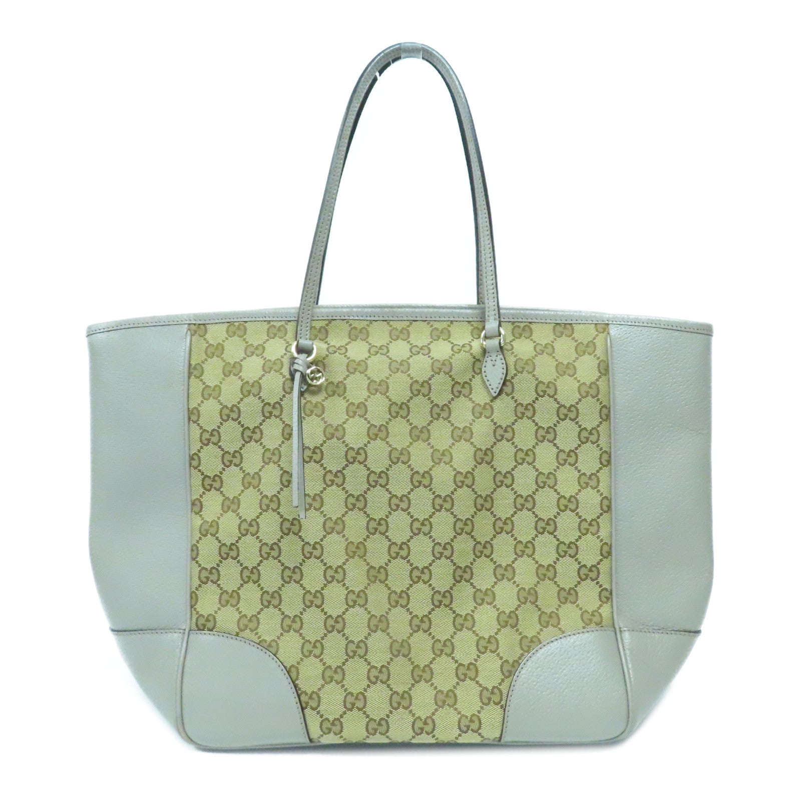 GUCCI 皮革/帆布Shoulder Bag金扣肩背袋灰色/啡色