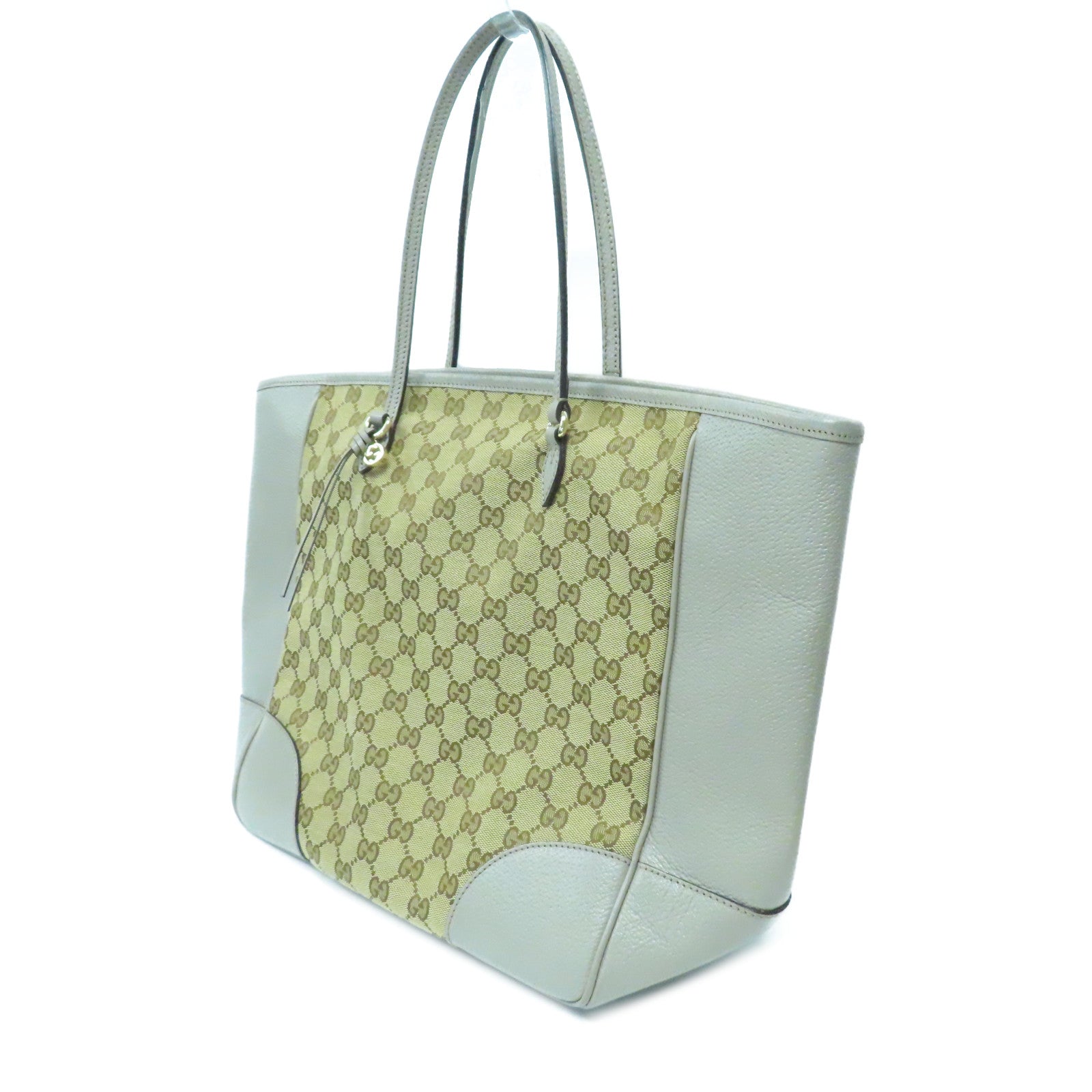 GUCCI 皮革/帆布Shoulder Bag金扣肩背袋灰色/啡色