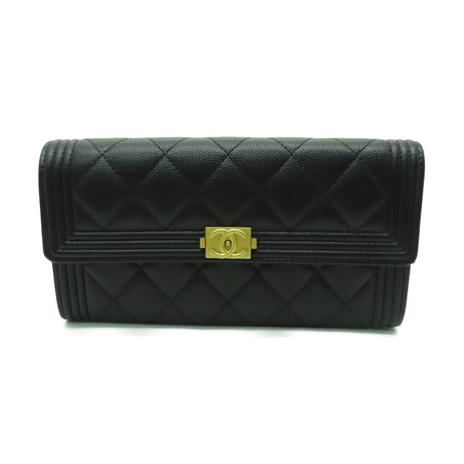 CHANEL 【激減優惠】牛皮皮革Boy Flap Wallet金扣長錢包黑色