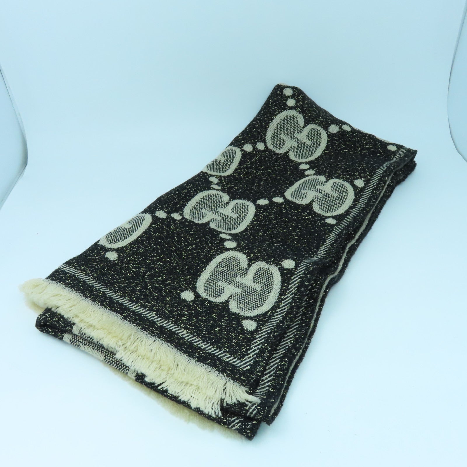 GUCCI 羊絨Scarf圍巾米色/黑色