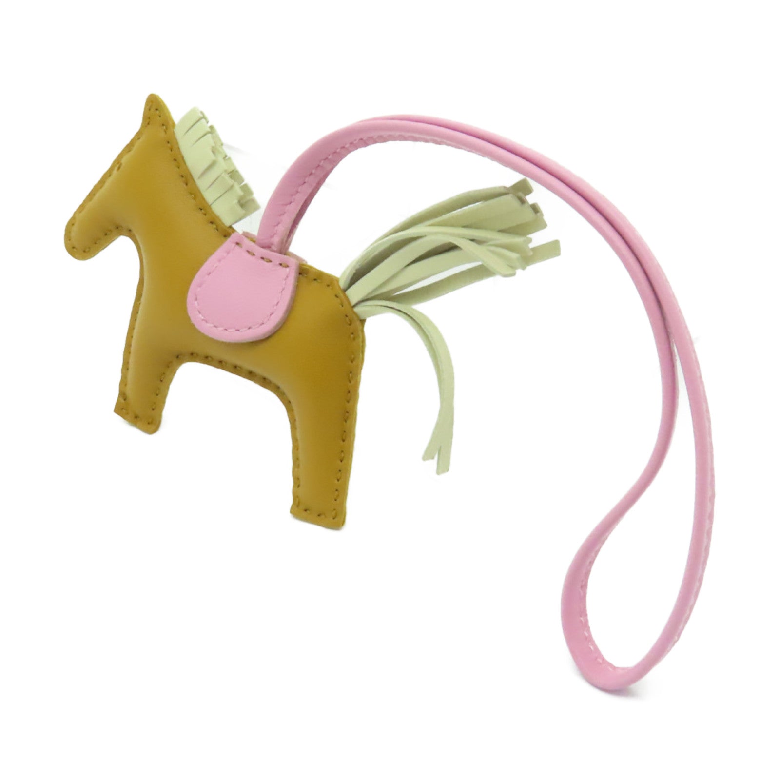 HERMES Swift皮革Rodeo Charm MM掛飾啡色/粉紅色/白色