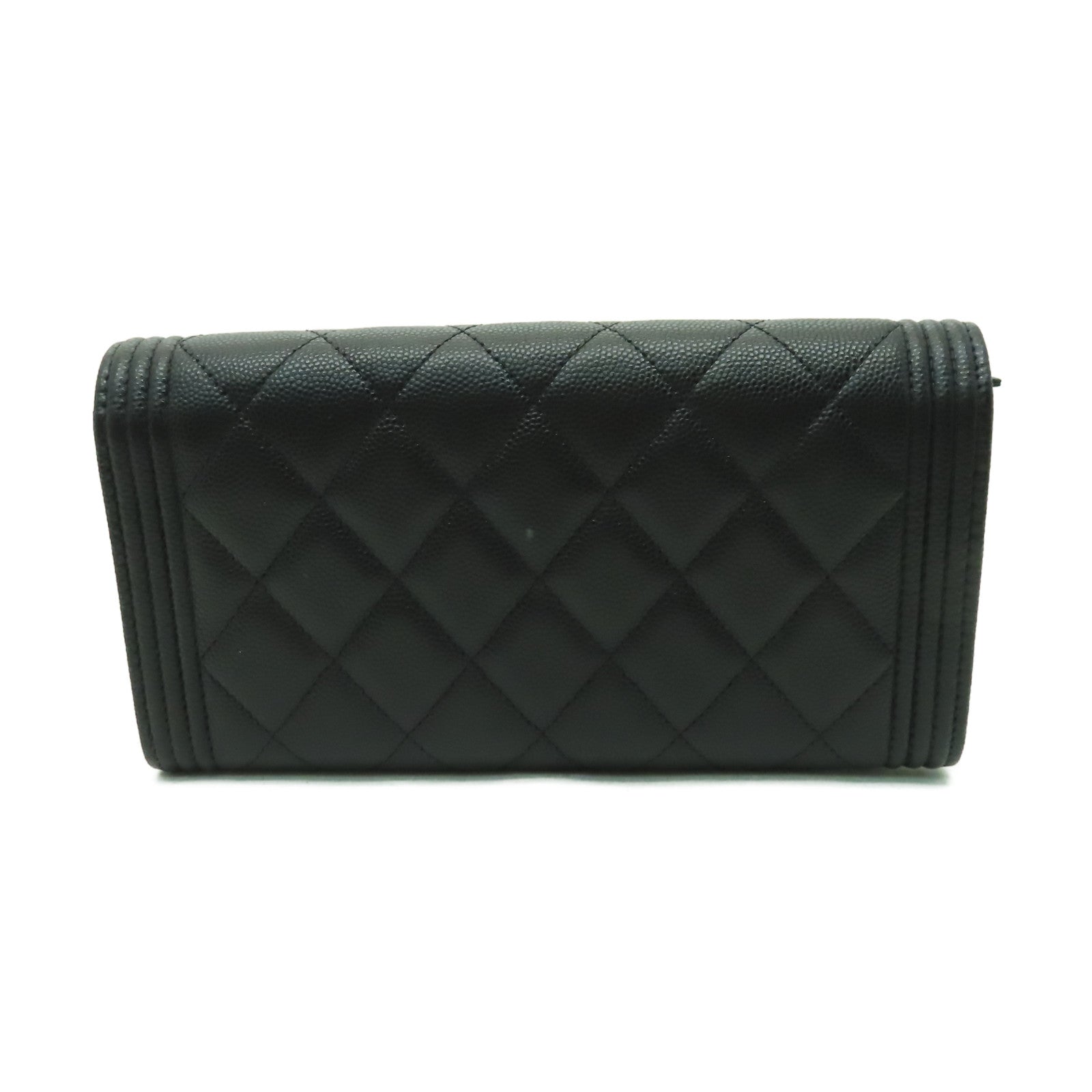 CHANEL 【激減優惠】牛皮皮革Boy Flap Wallet金扣長錢包黑色
