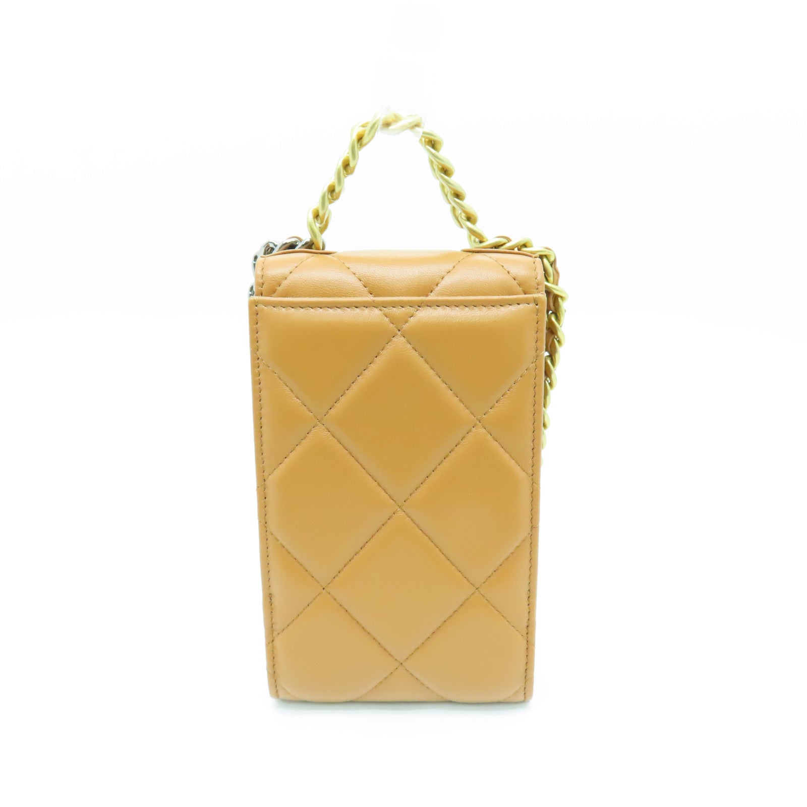 CHANEL 菱格羊皮皮革Chanel 19 Phone Holder with Chain金扣鏈帶肩背袋啡色