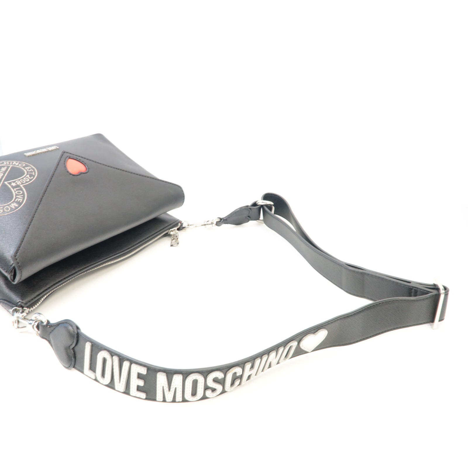 MOSCHINO 牛皮皮革Shoulder Bag銀扣肩背袋黑色