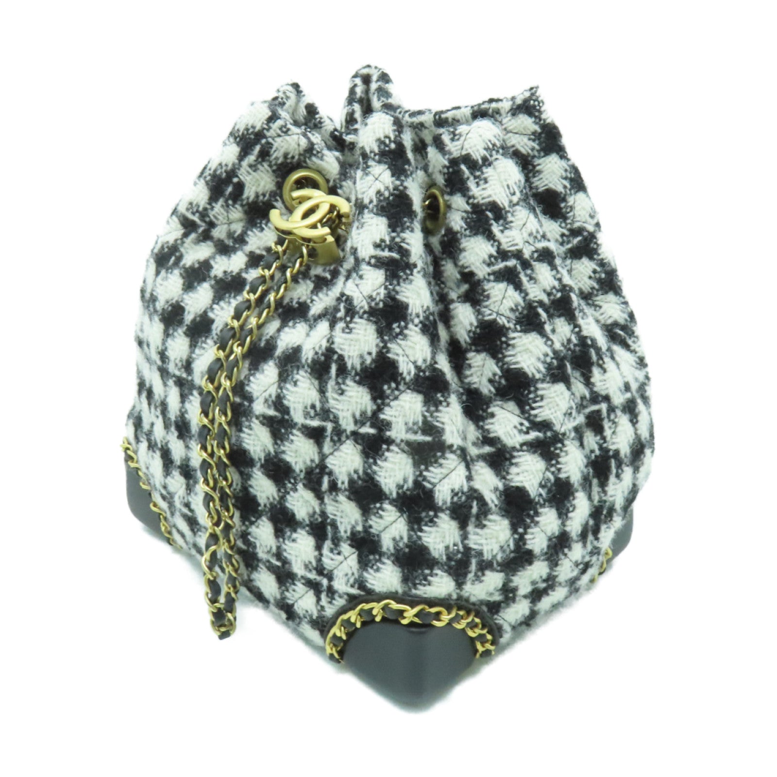 CHANEL 斜紋軟呢Backpack金扣背包黒色/白色