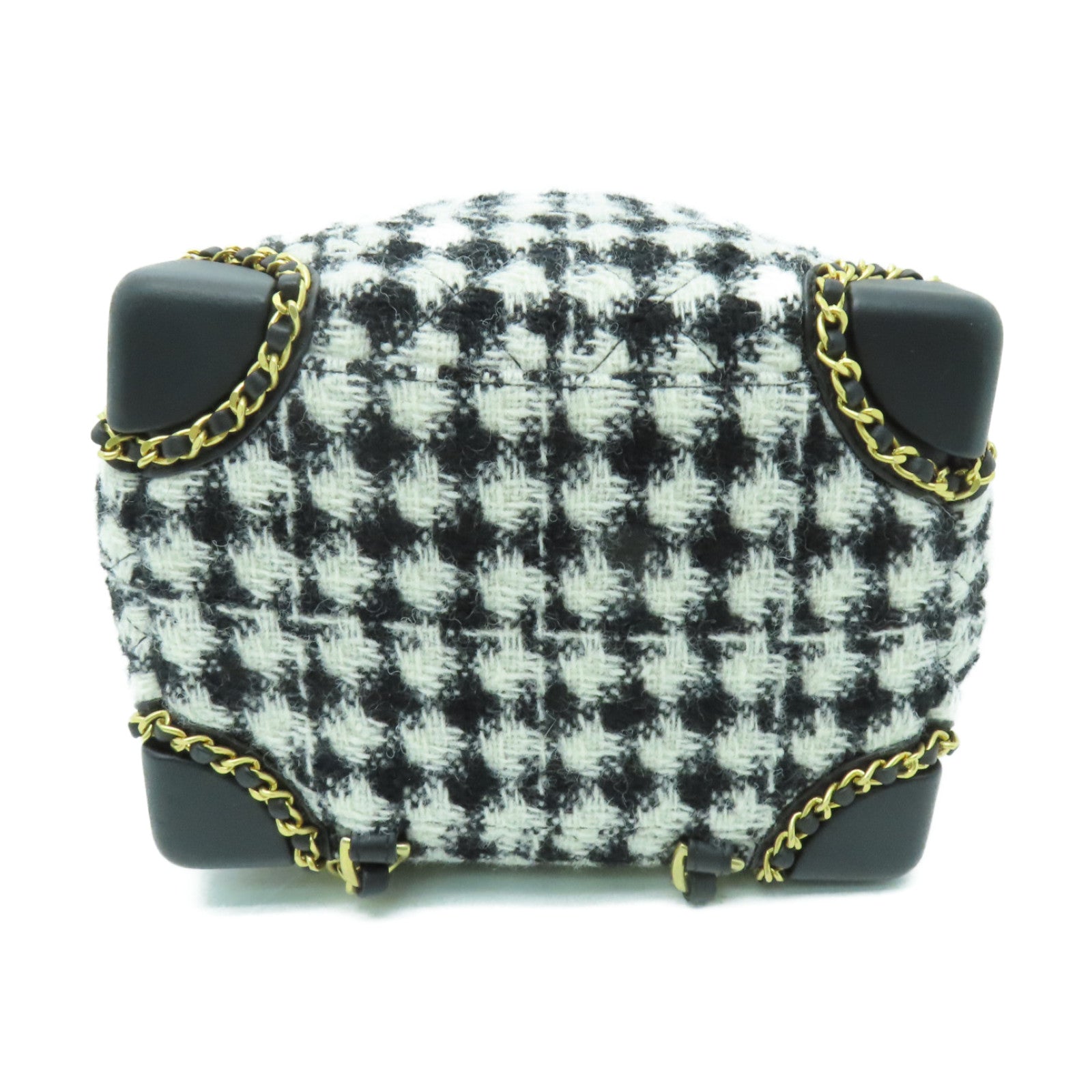 CHANEL 斜紋軟呢Backpack金扣背包黒色/白色