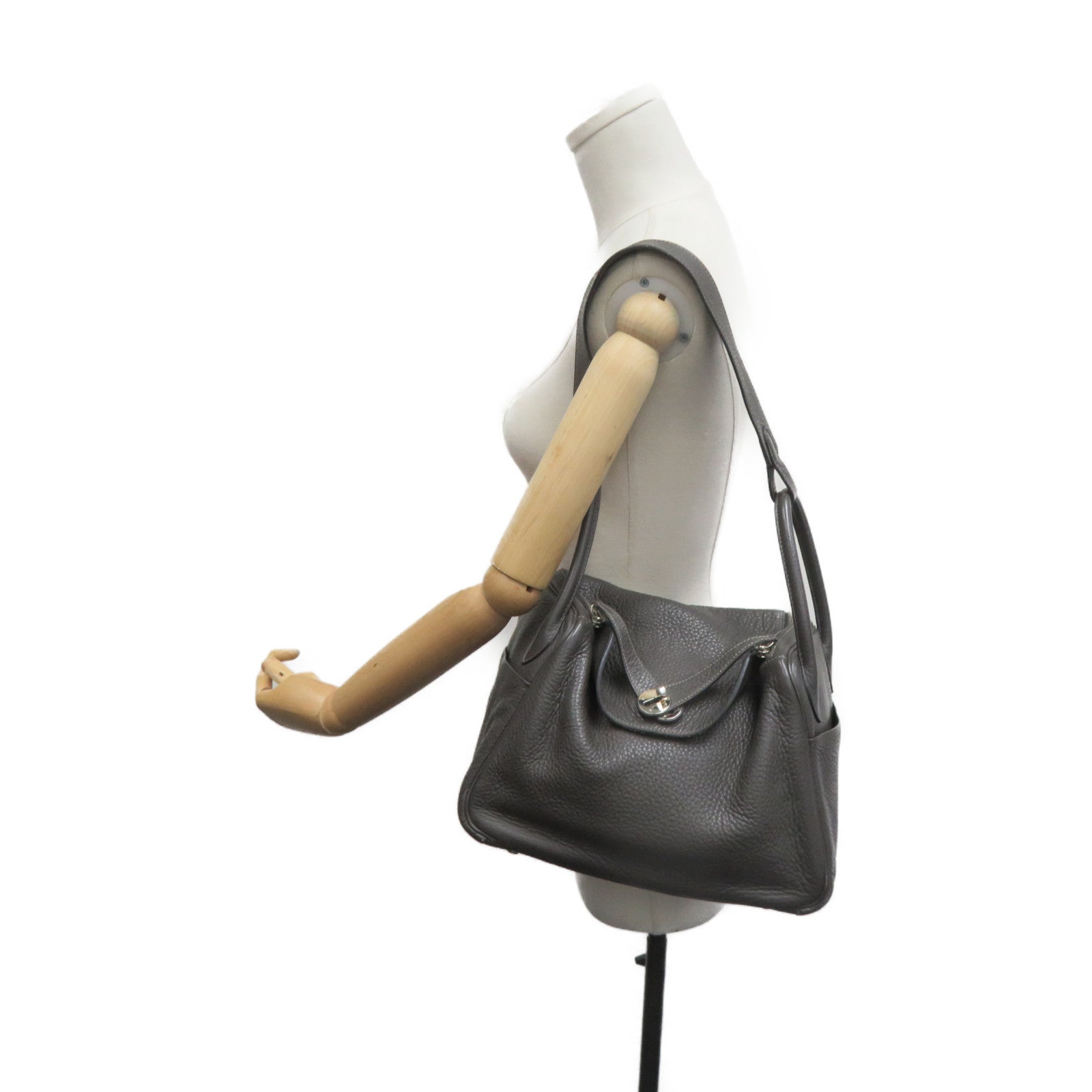 HERMES Clemence皮革Lindy 30 Shoulder Bag银扣肩背袋88灰色