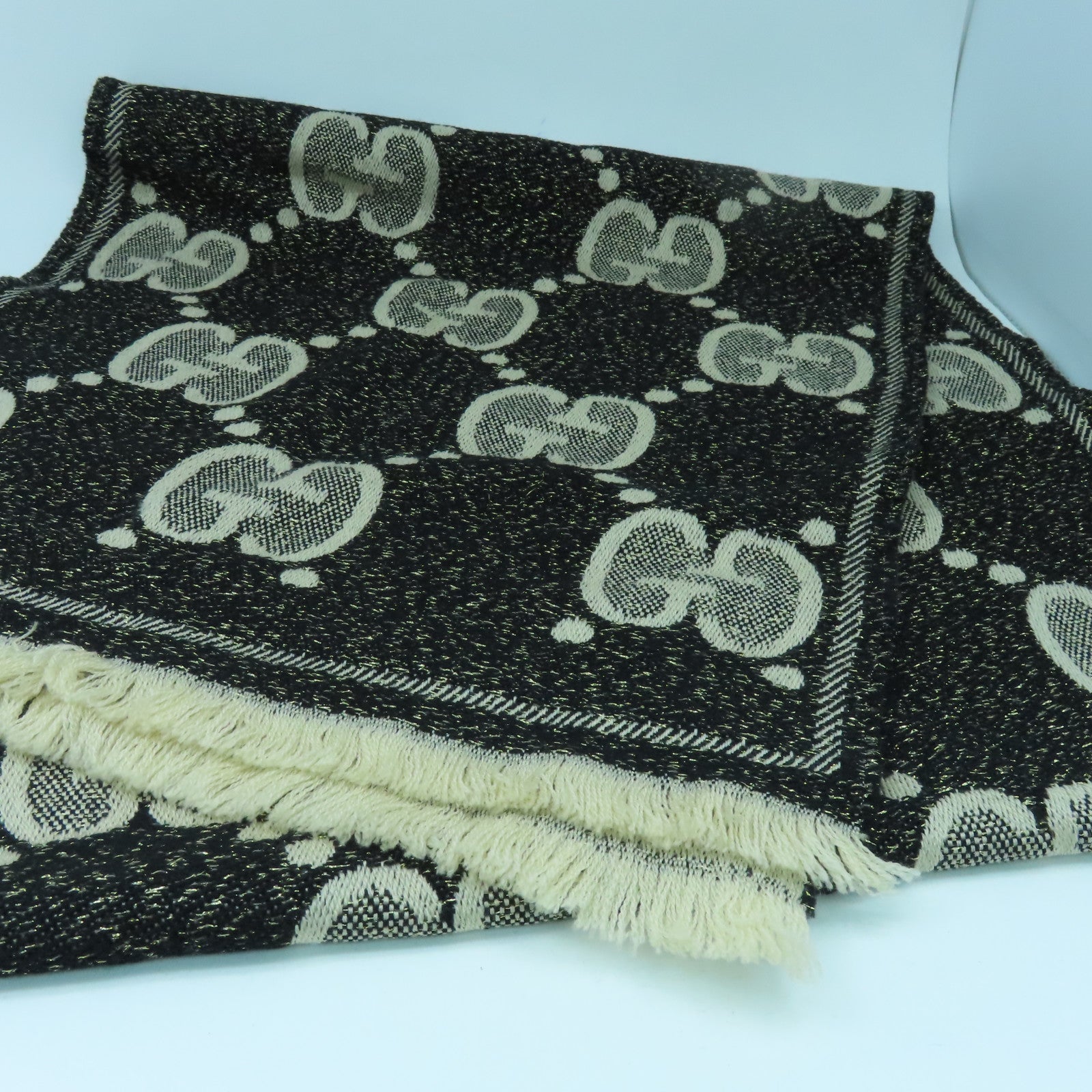 GUCCI 羊絨Scarf圍巾米色/黑色