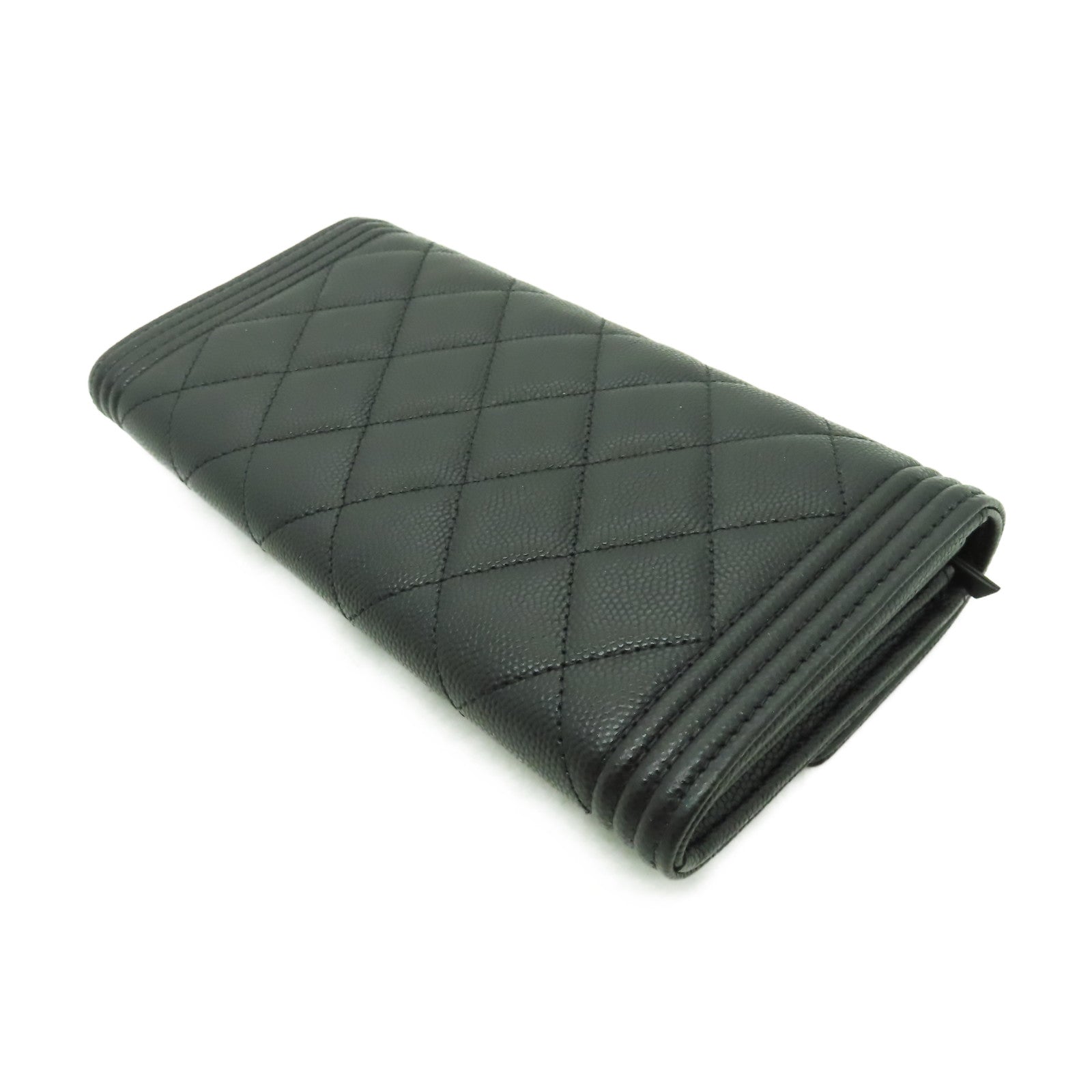 CHANEL 【激減優惠】牛皮皮革Boy Flap Wallet金扣長錢包黑色