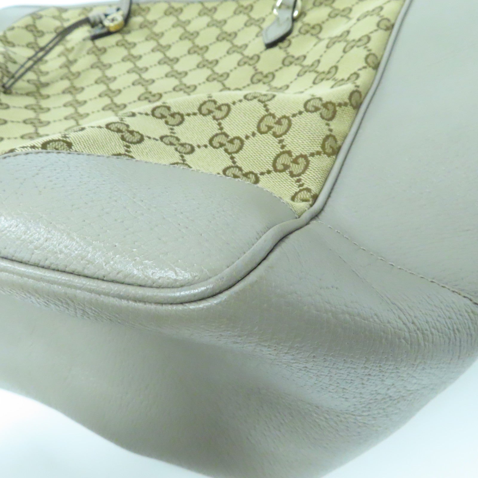 GUCCI 皮革/帆布Shoulder Bag金扣肩背袋灰色/啡色