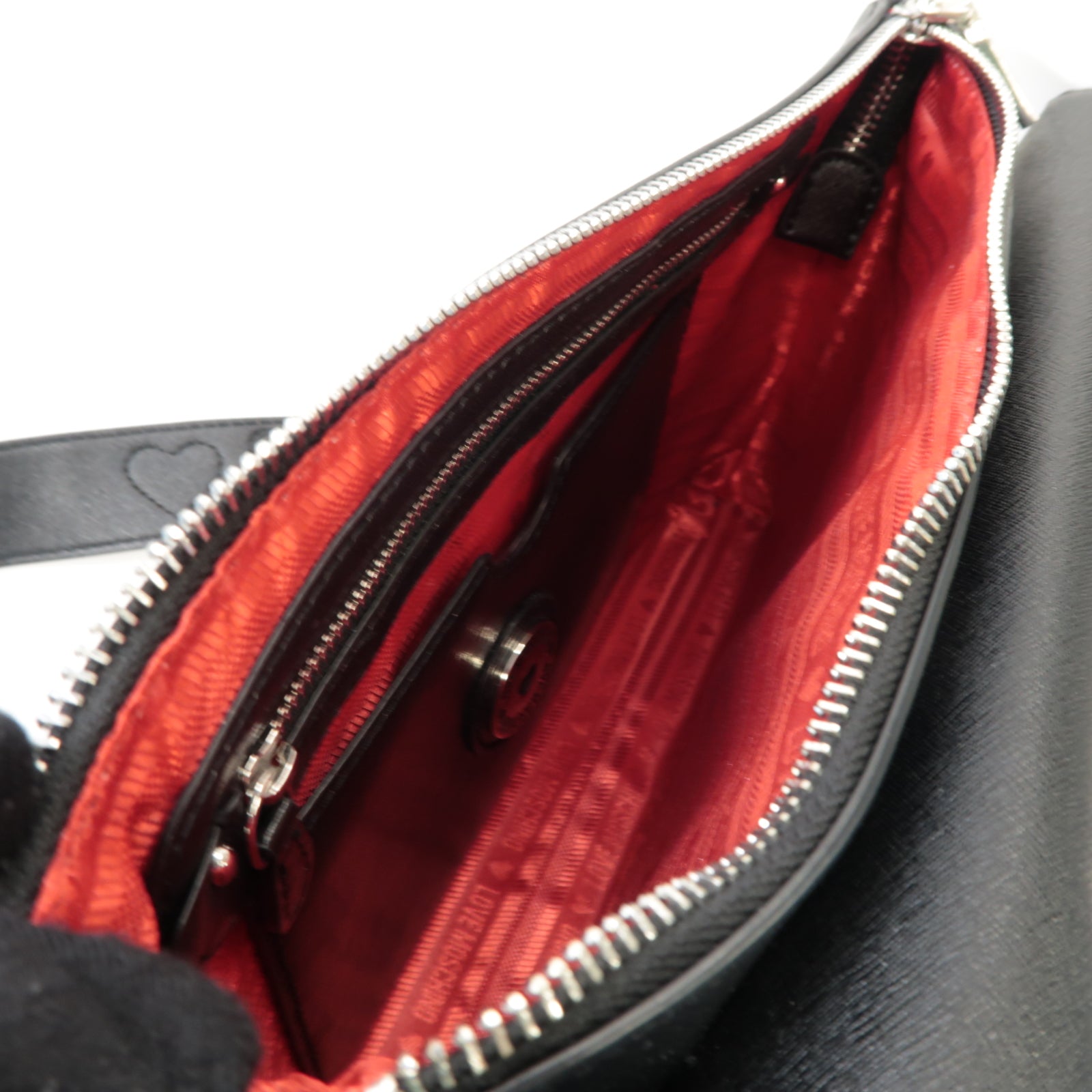 MOSCHINO 牛皮皮革Shoulder Bag銀扣肩背袋黑色