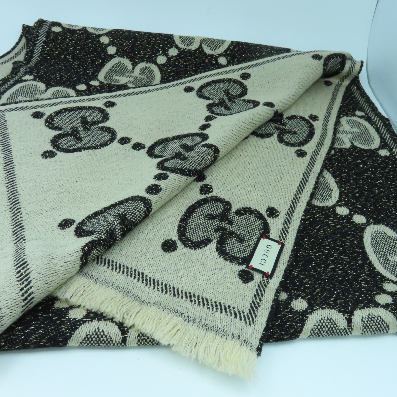 GUCCI 羊絨Scarf圍巾米色/黑色