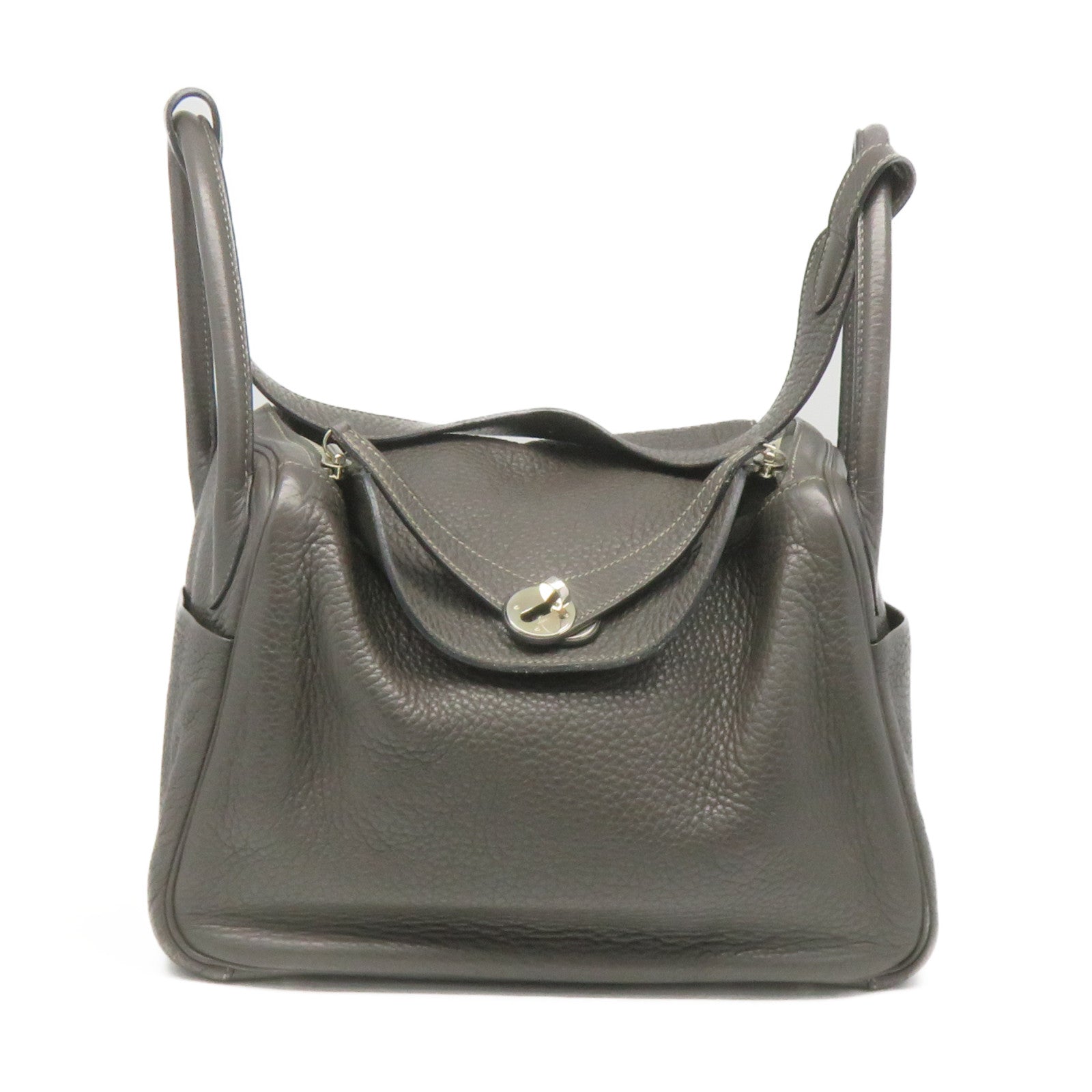 HERMES Clemence皮革Lindy 30 Shoulder Bag银扣肩背袋88灰色