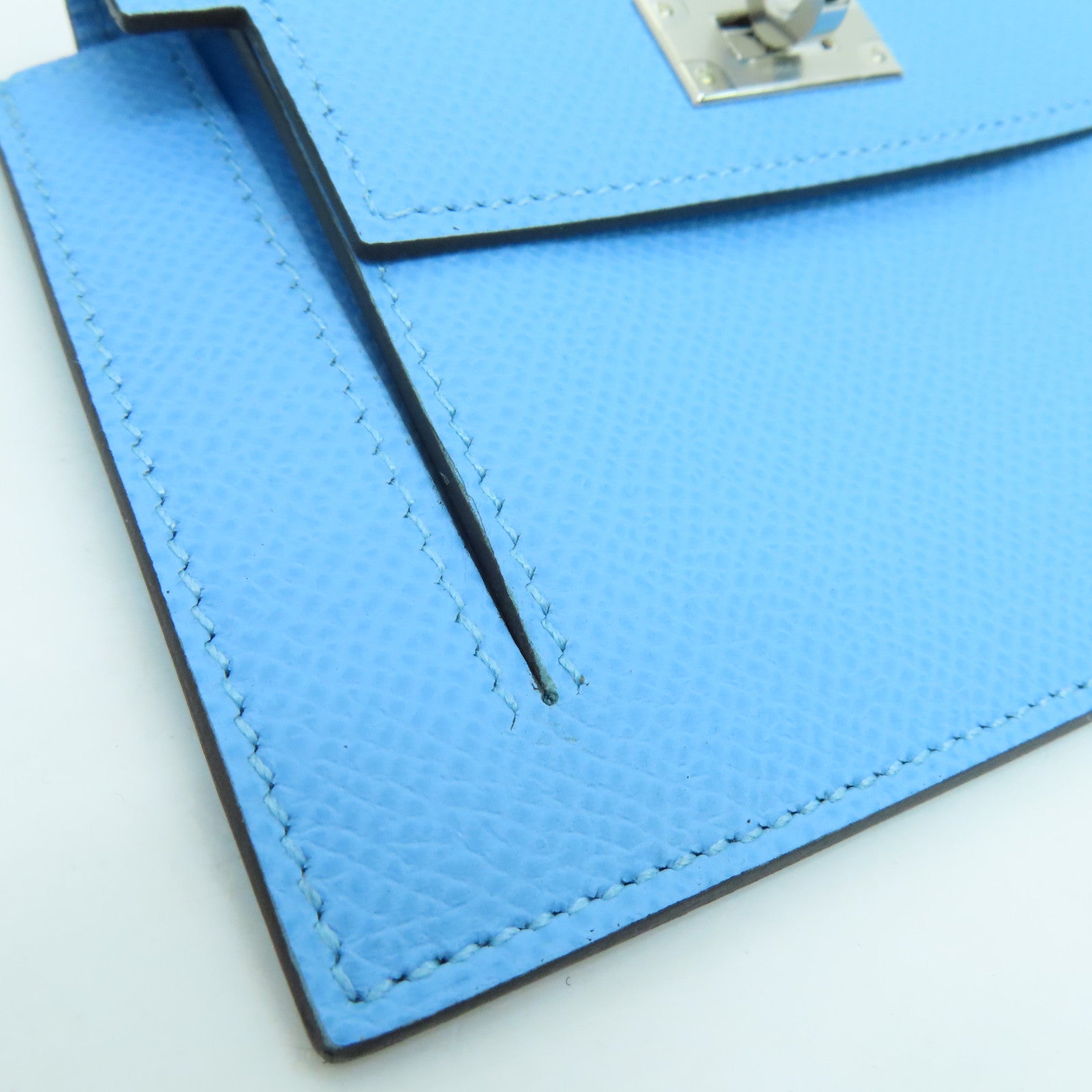 HERMES Epsom皮革Kelly Pochet銀扣錢包藍色