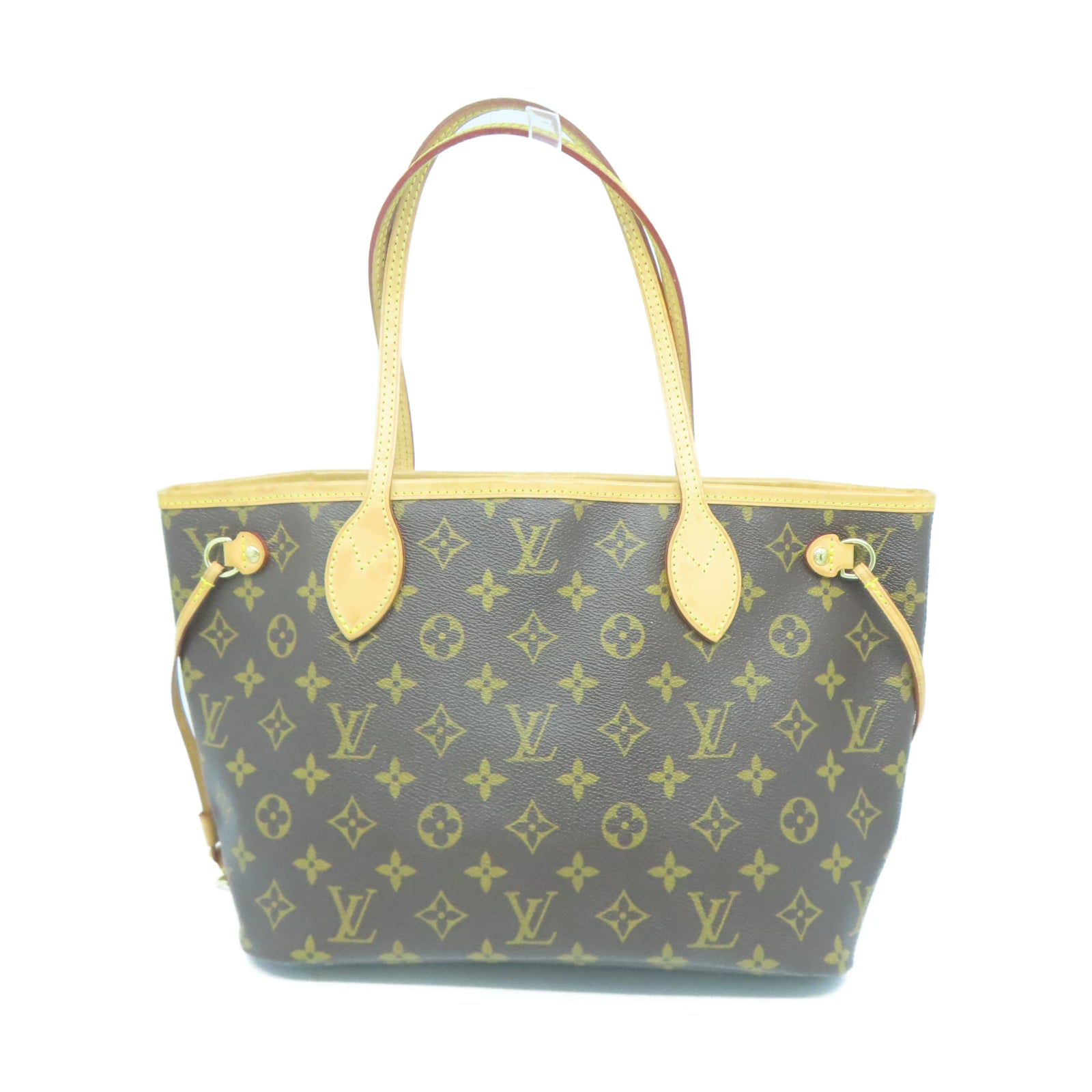 LOUIS VUITTON Monogram Neverfull PM金扣手挽袋棕色