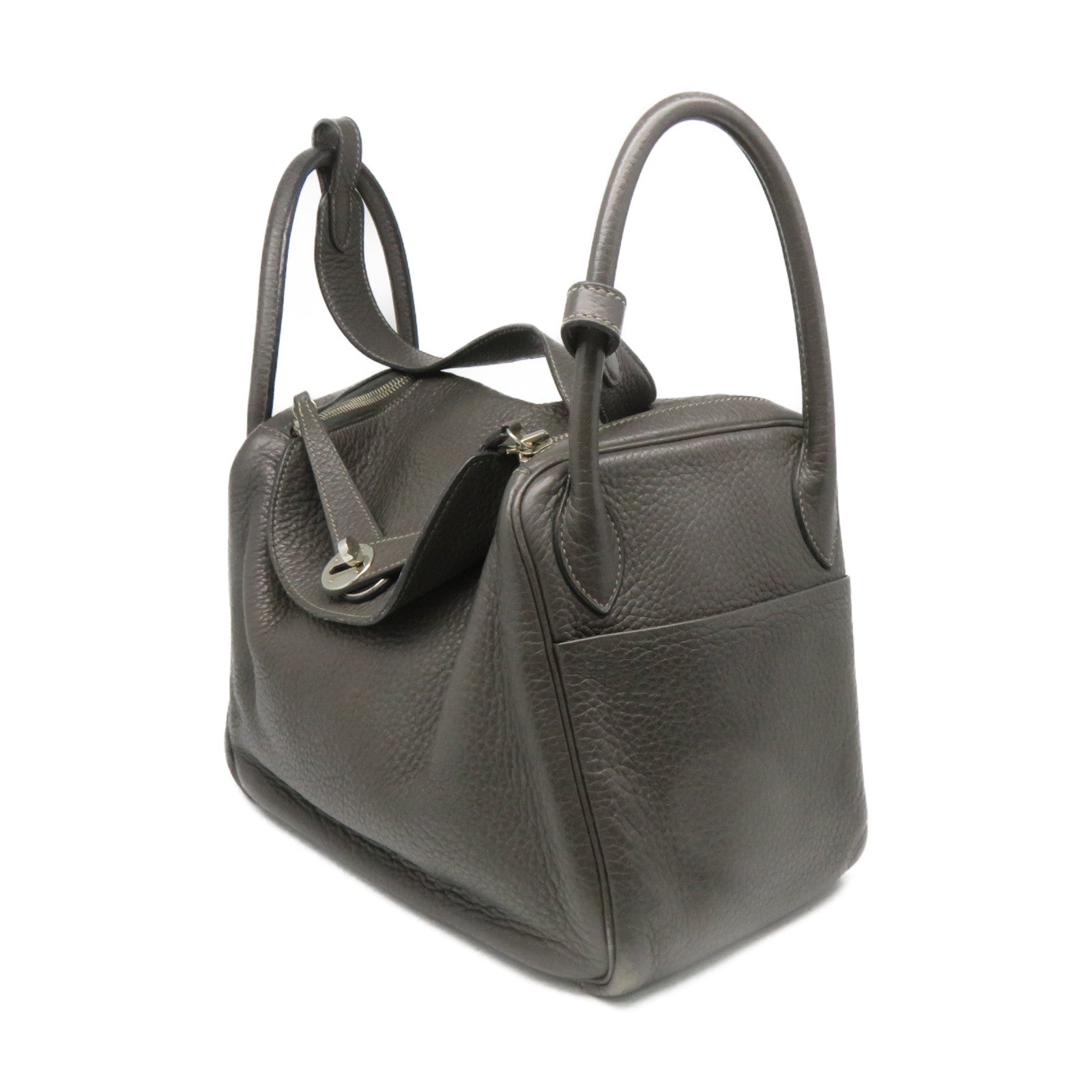 HERMES Clemence皮革Lindy 30 Shoulder Bag银扣肩背袋88灰色