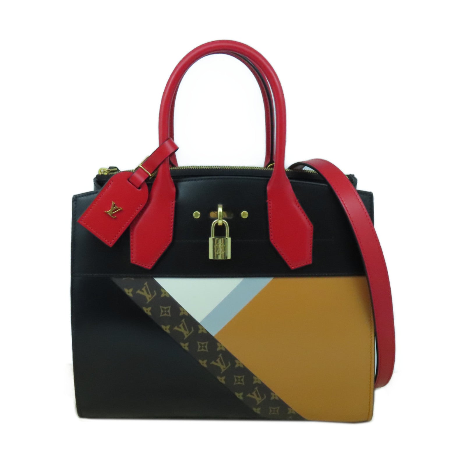 LOUIS VUITTON 【激減優惠】牛皮皮革City Steamer MM金扣手挽肩背兩用袋黑色/紅色/橙色