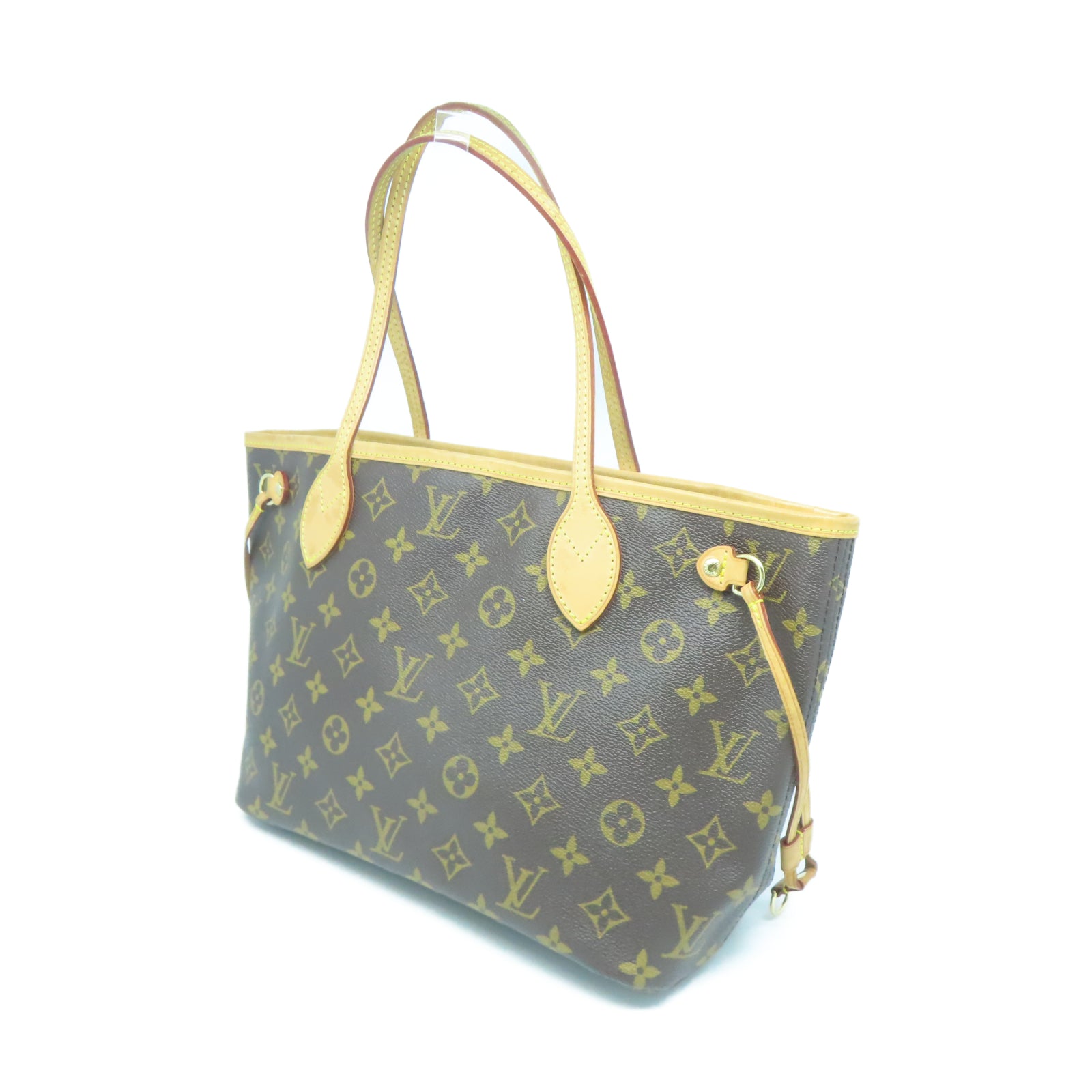 LOUIS VUITTON Monogram Neverfull PM金扣手挽袋棕色