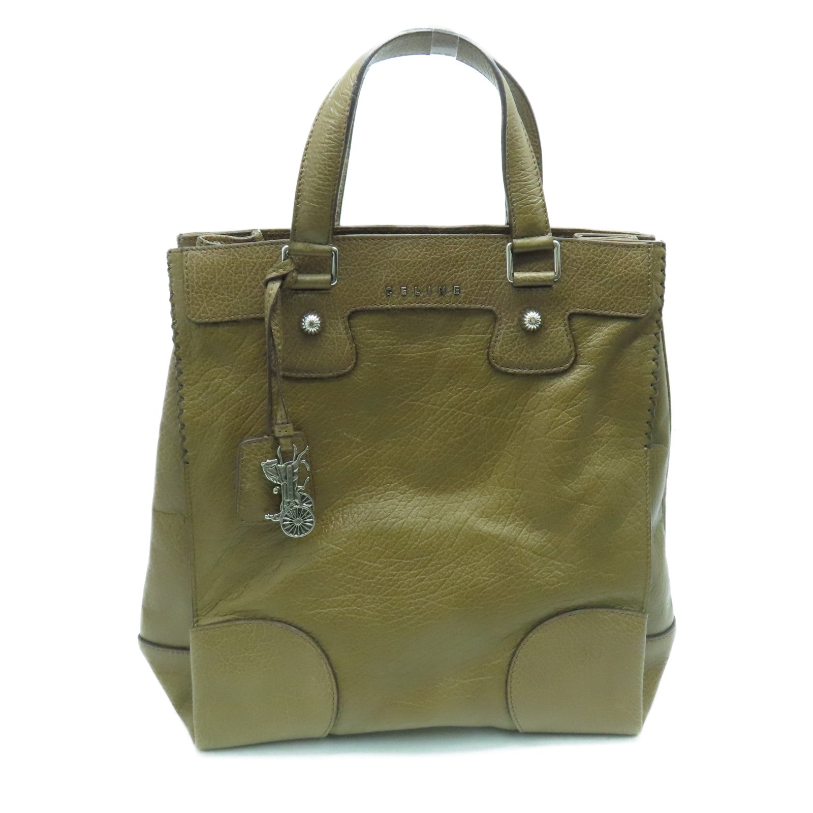 CELINE 牛皮皮革Hand Bag手挽袋银扣深绿色